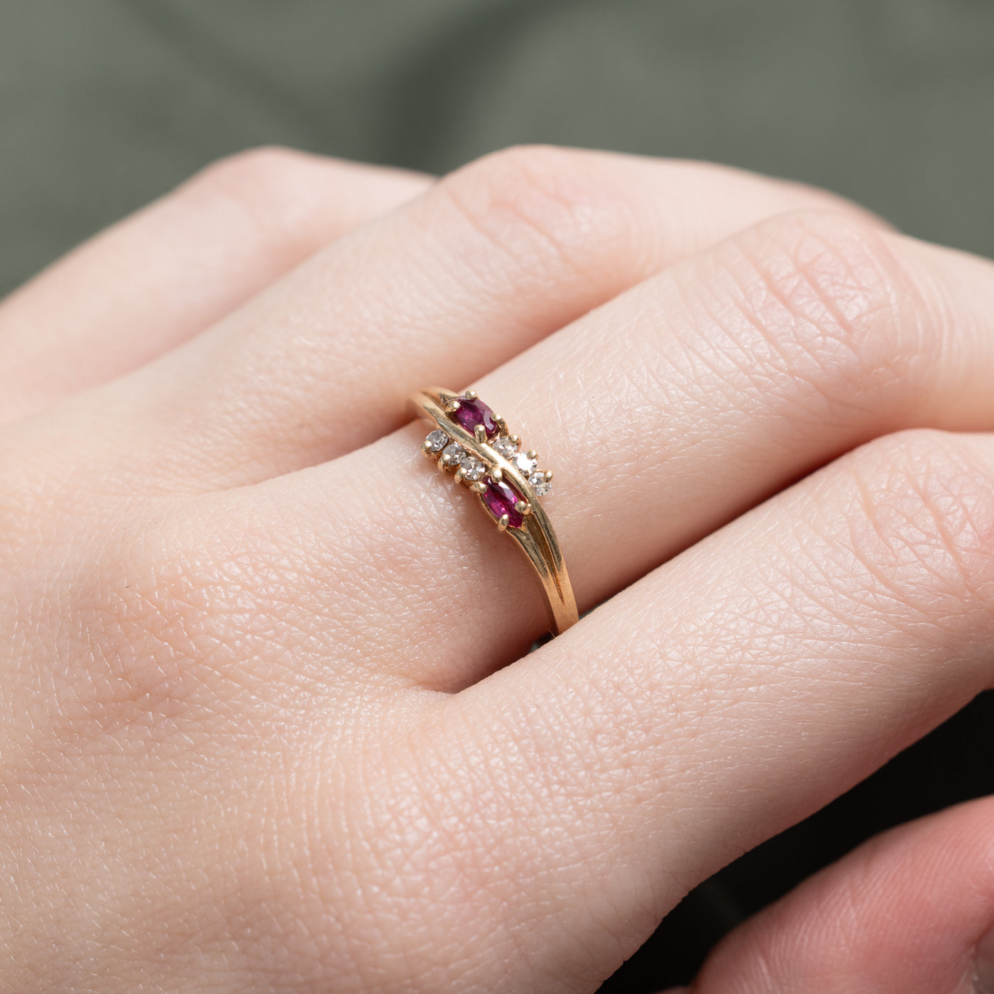 Marquise Cut Synthetic Ruby & Diamond Bypass Ring | 0.11ct | 0.06ctw | SZ 6.75 |