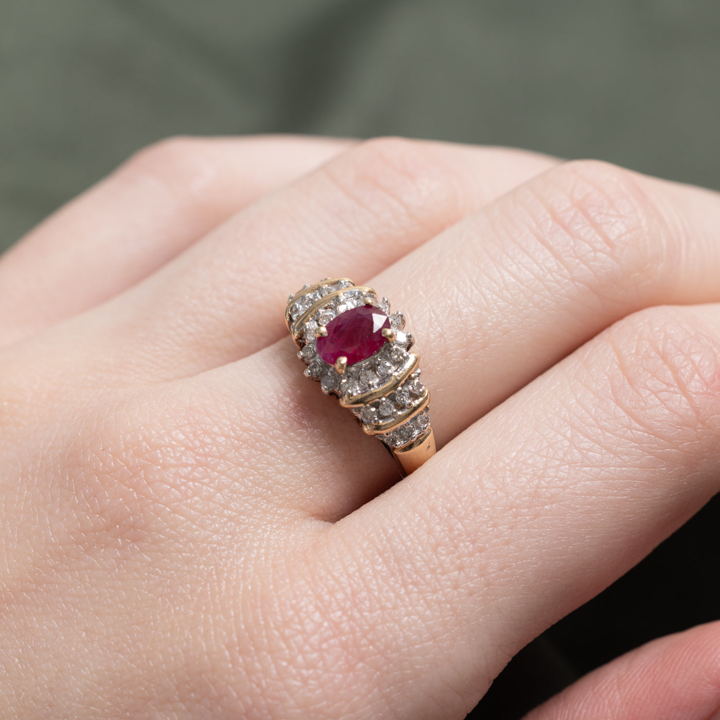 Ruby & Diamond Column Halo Ring | 0.6ct, 0.13ctw | SZ 5.75 |