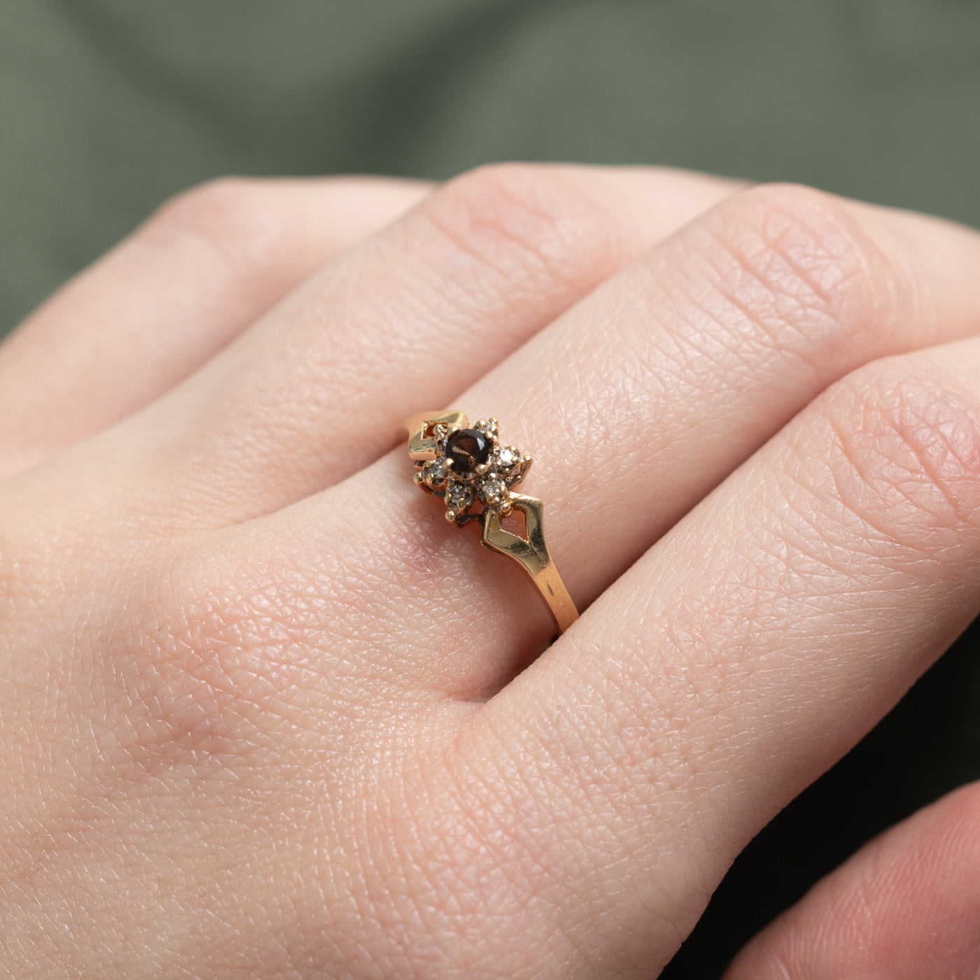 Smoky Quartz & Diamond Petal Geometric Ring | 0.08ct, 0.03ctw | SZ 7.0 |