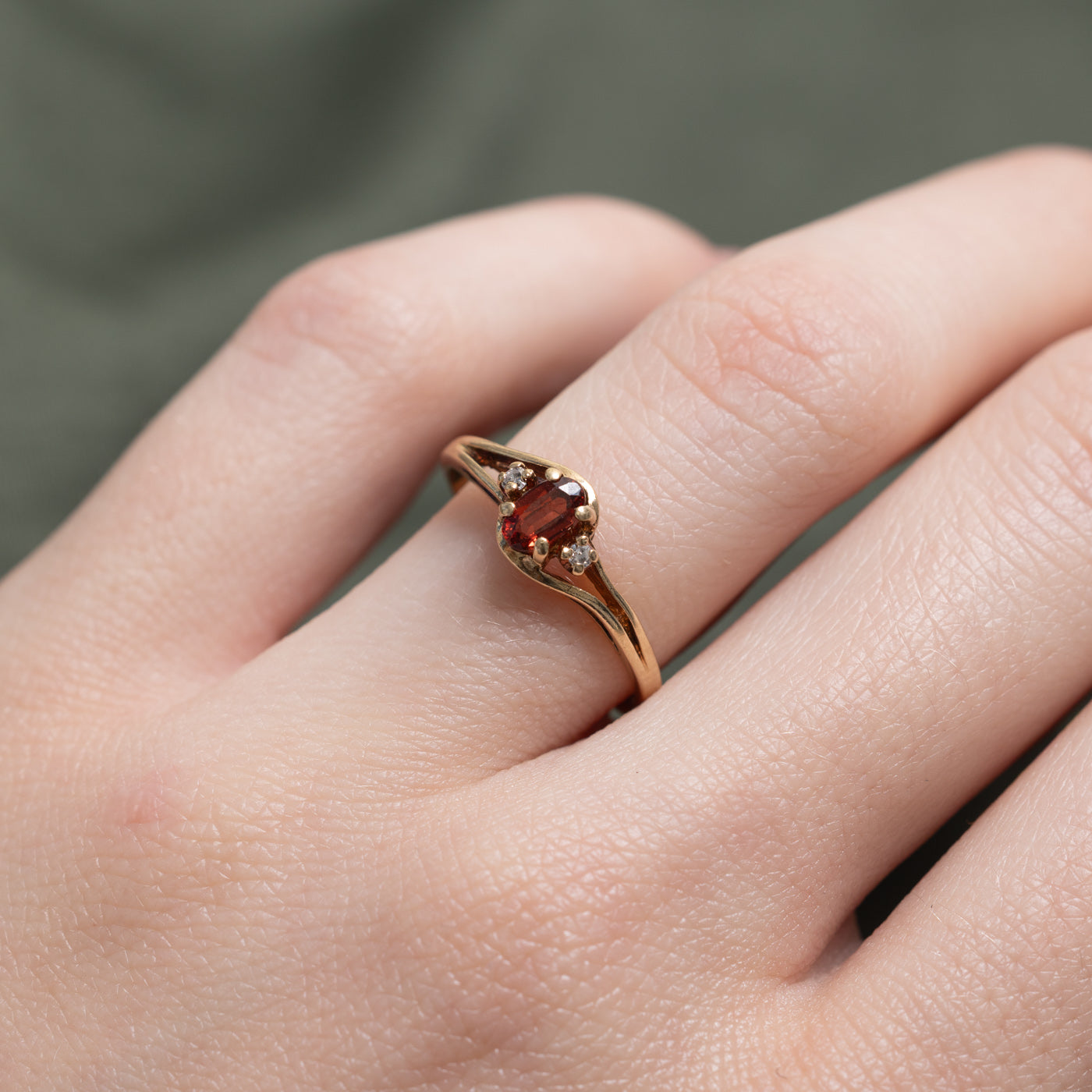 Garnet & Diamond Openwork Bypass Ring | 0.26ct, 0.01ctw | SZ 6.0 |