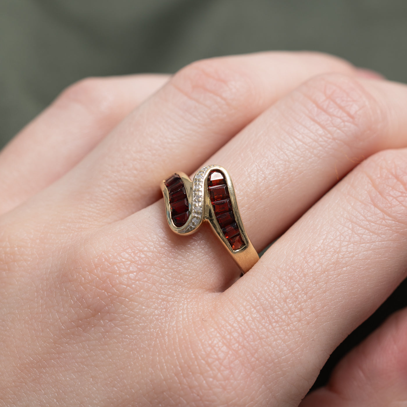 Garnet & Diamond Waterfall Bypass Ring | 0.9ctw, 0.03ctw | SZ 8.5 |