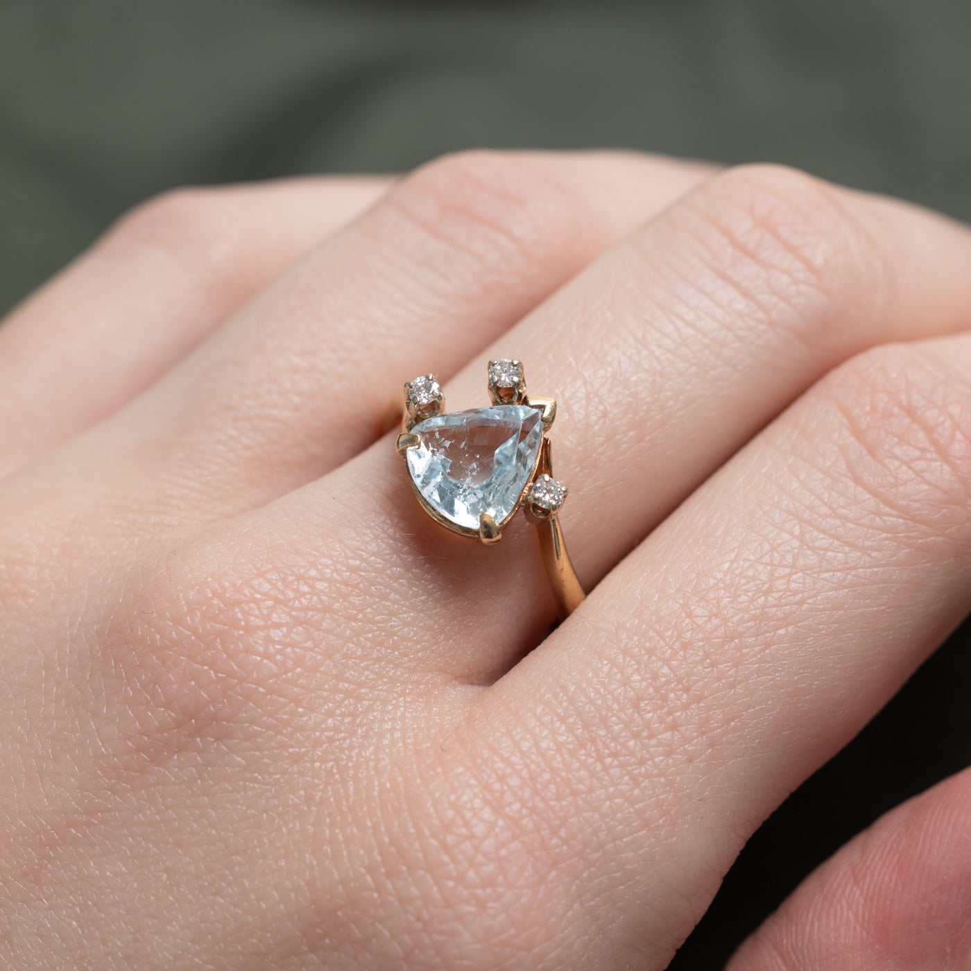 Pear Cut Aquamarine & Diamond Bypass Ring | 1.73ct, 0.07ctw | SZ 6.5 |