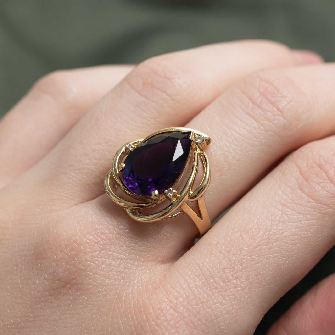 Pear Cut Amethyst & Diamond Cocktail Ring | 5.12ct, 0.01ctw | SZ 6.0 |