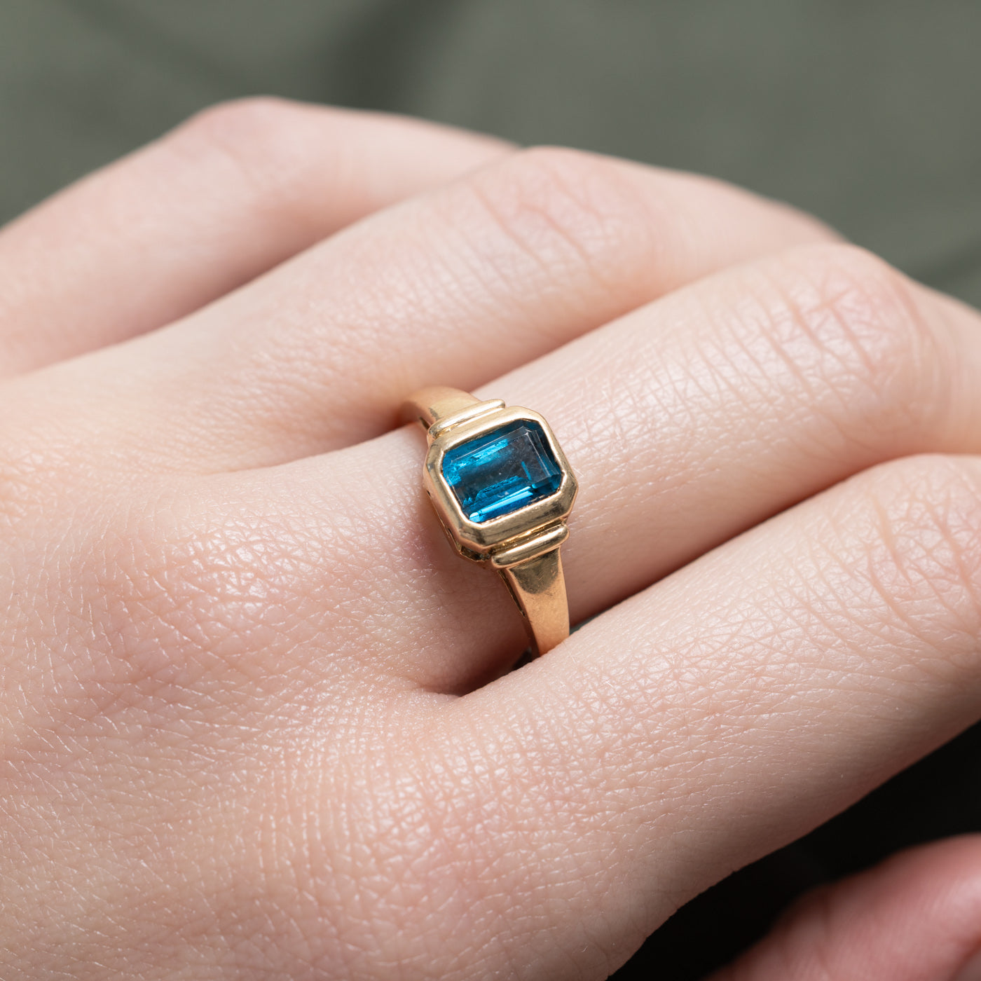 Bezel Set Emerald Cut Blue Topaz Ring | 1.3ct | SZ 7.5 |