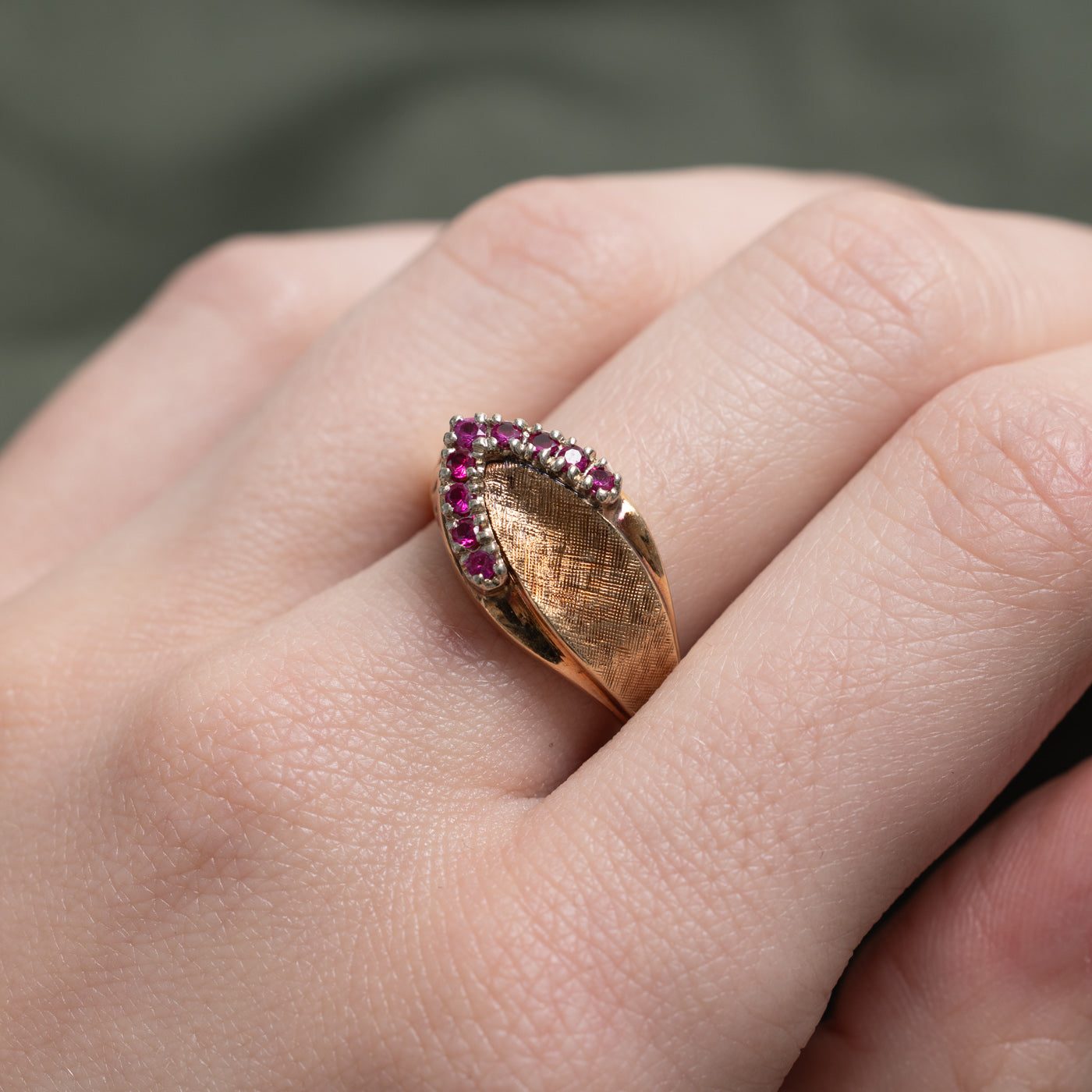 Synthetic Ruby Textured Buckle Ring | 0.18ctw | SZ 7.0 |