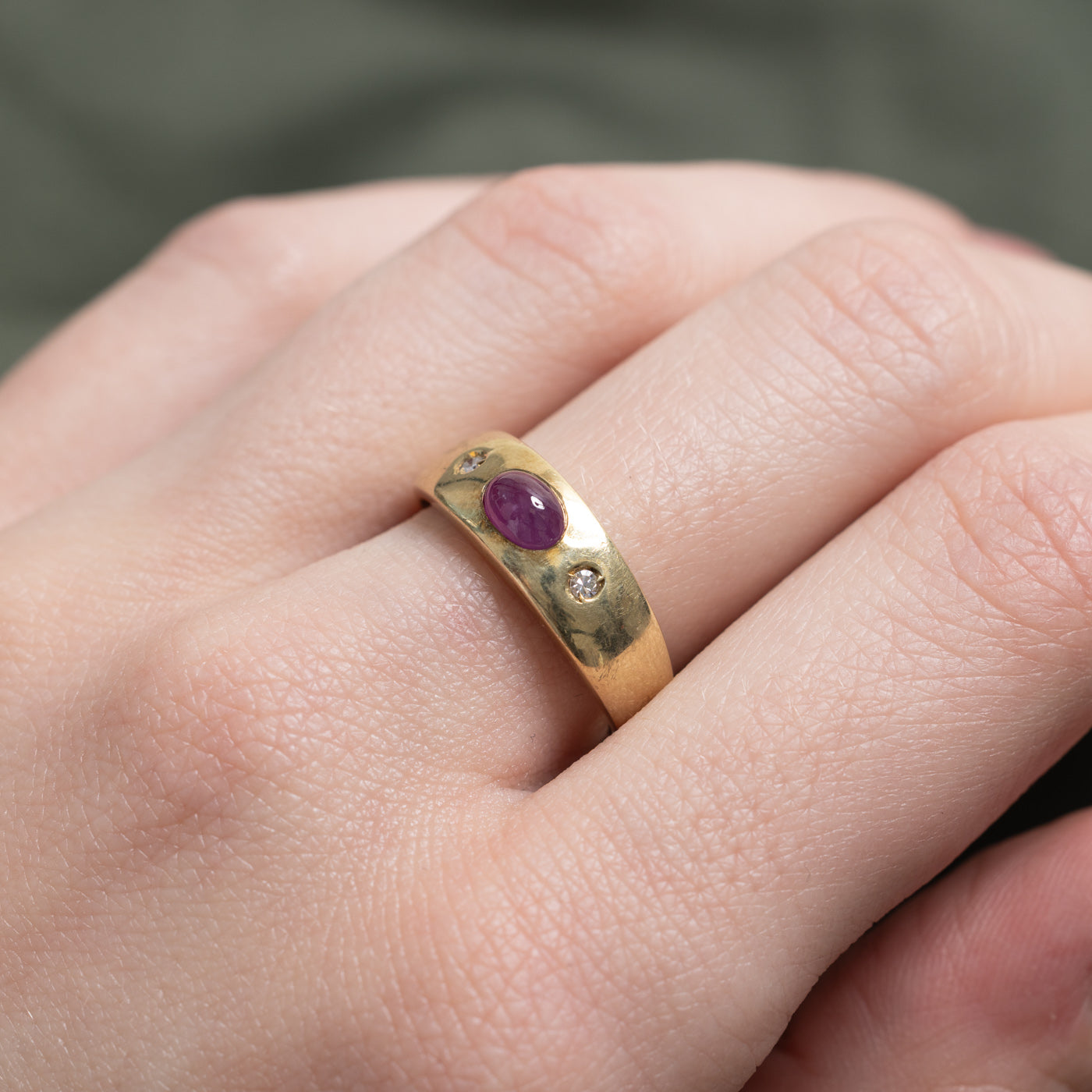 East West Oval Cabochon Ruby & Diamond Band | 0.7ct, 0.03ctw | SZ 7.0 |