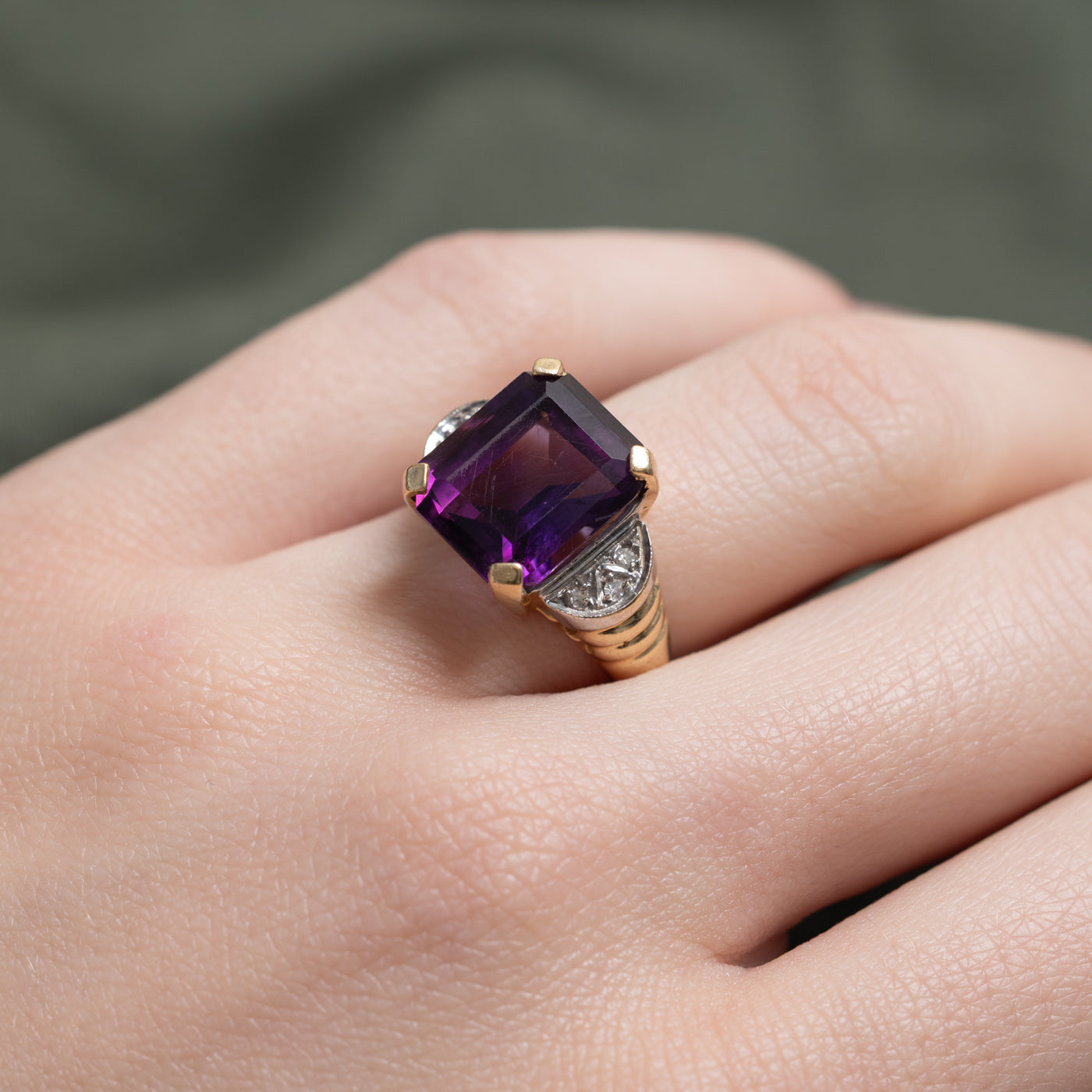 Emerald Cut Amethyst & Diamond Cocktail Ring | 5.8ct, 0.03ctw | SZ 6.0 |