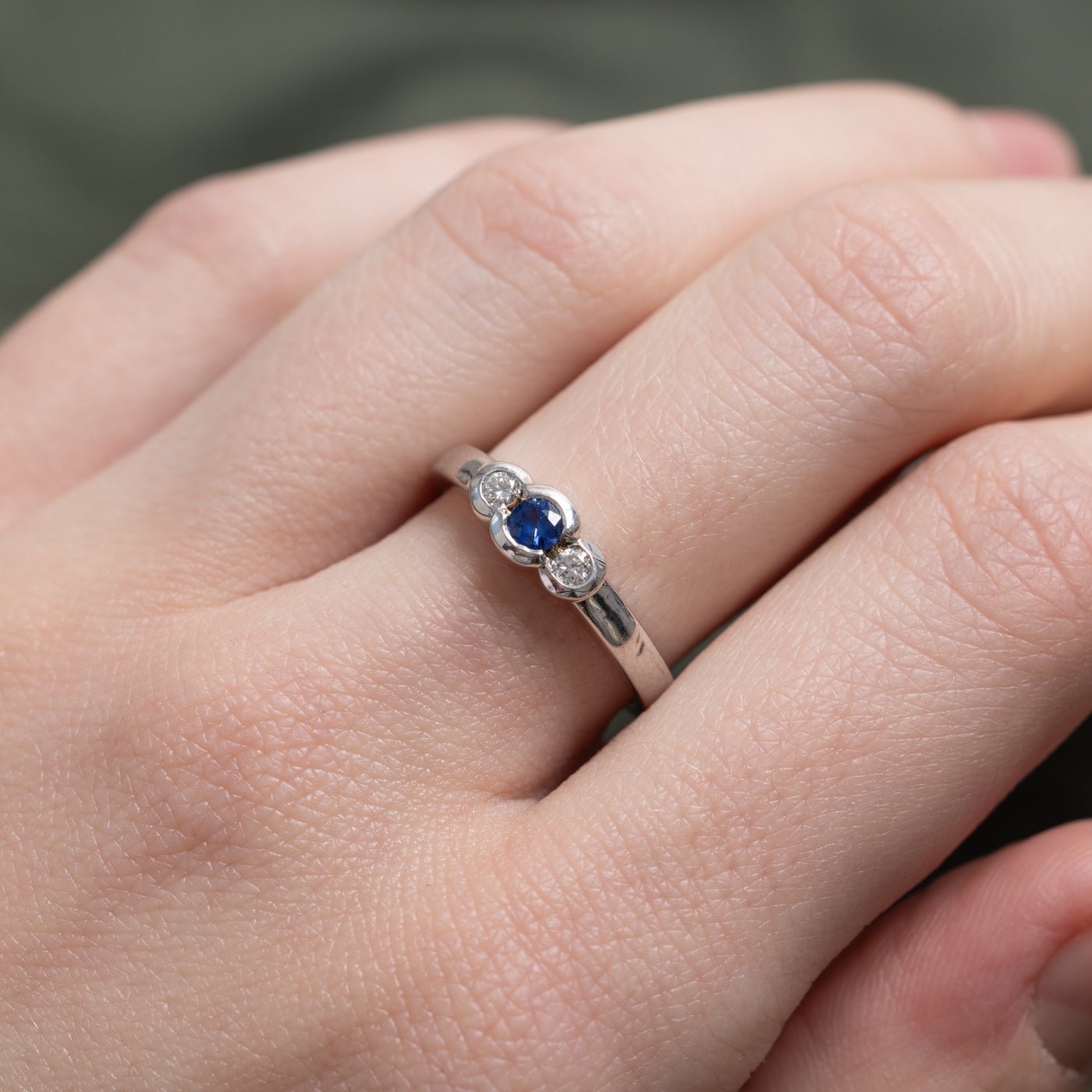 Three Stone Bezel Set Sapphire & Diamond Ring | 0.14ct, 0.06ctw | SZ 6.25 |