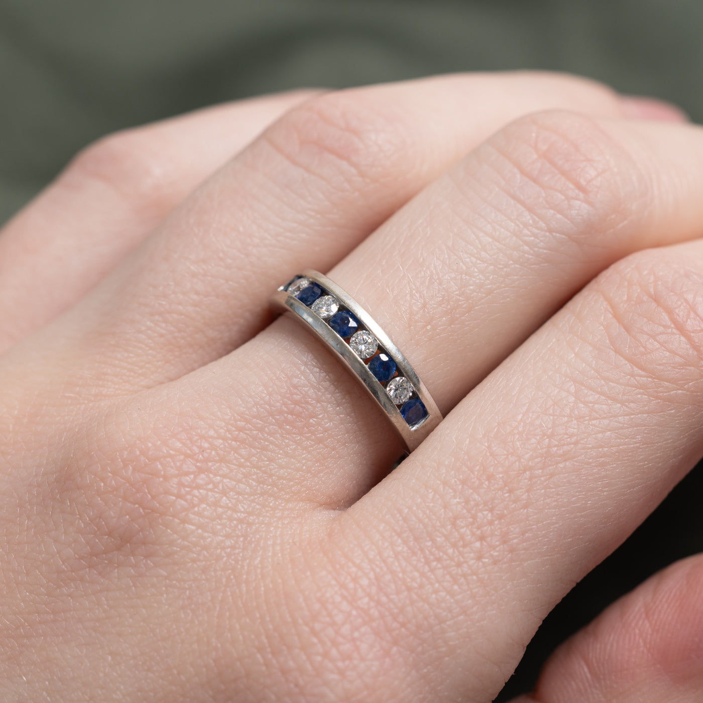 Channel Set Semi Eternity Sappire & Diamond Band | 0.32ctw, 0.2ctw | SZ 6.5 |