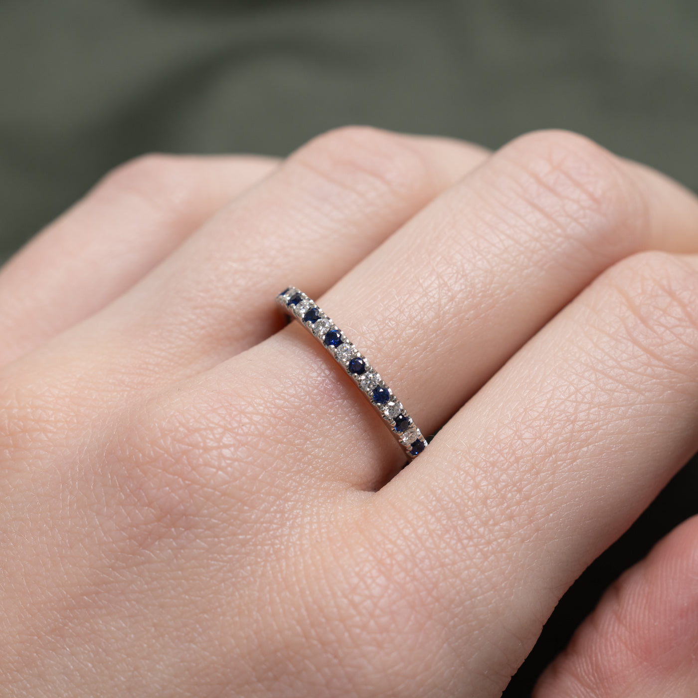 Semi Eternity Synthetic Sapphire & Diamond Band | 0.20ctw, 0.09ctw | 2.30mm | SZ 7.5 |