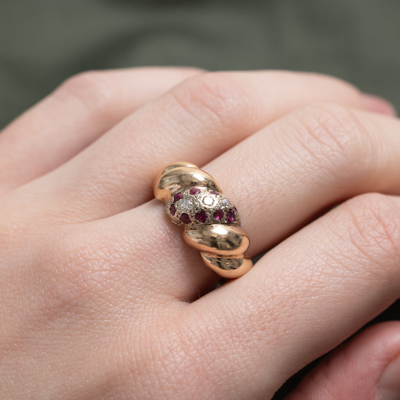 Ruby & Diamond Croissant Dome Ring | 0.07ctw | SZ 5.75 |