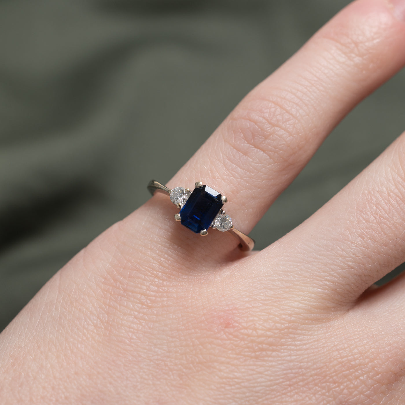 Emerald Cut Sapphire & Diamond Ring | 1.01ct, 0.15ctw | SZ 4.5 |