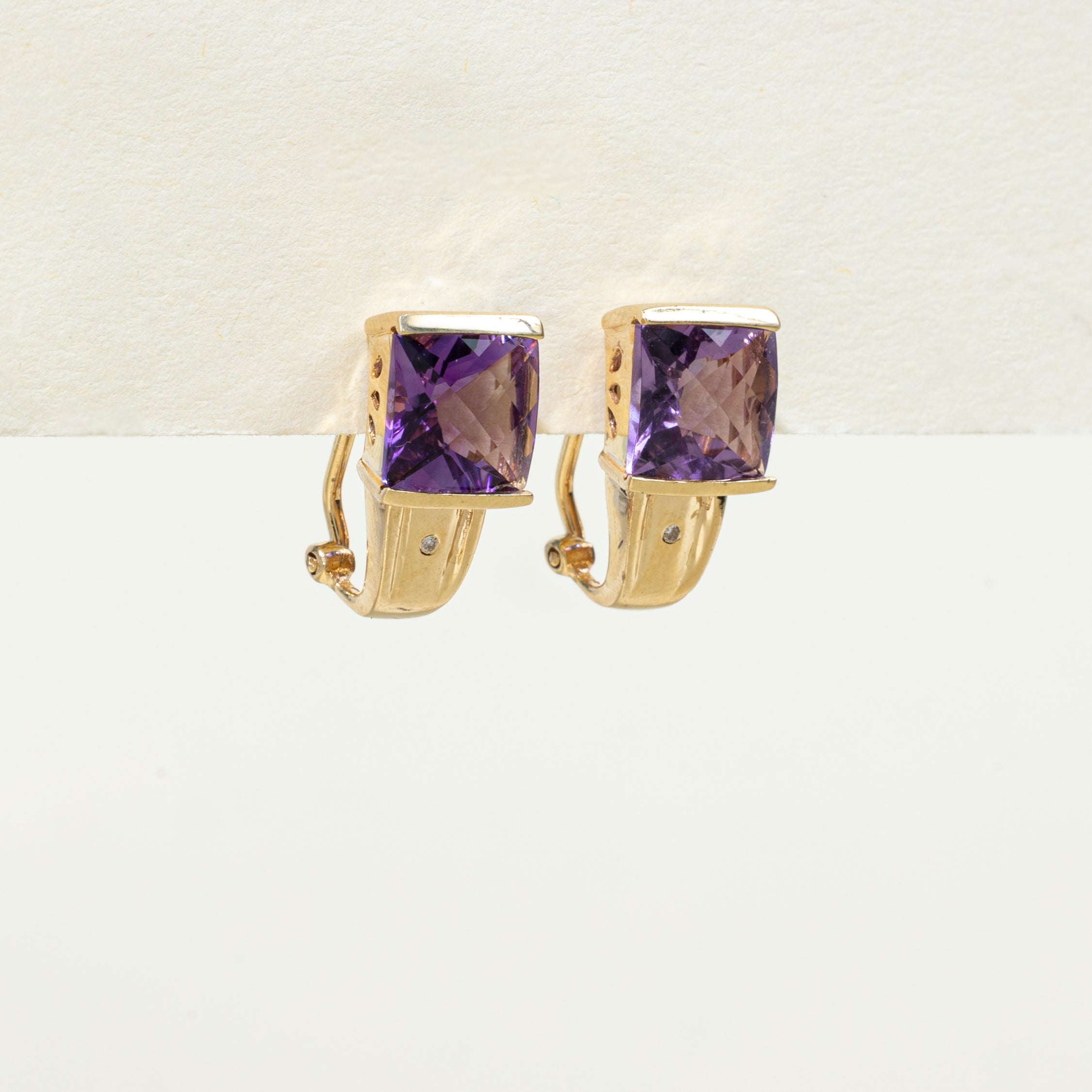 Tension Set Amethyst & Diamond Earrings | 4.50ctw, 0.01ctw