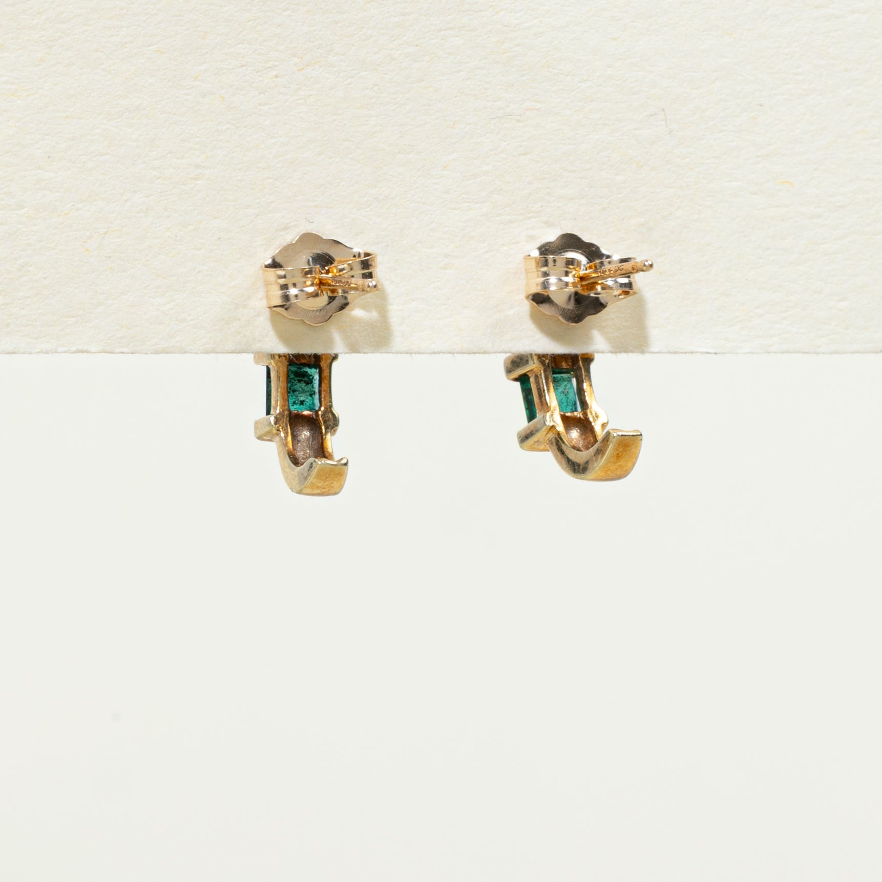 Channel Set Emerald & Diamond Half Huggie Earrings | 0.40ctw, 0.04ctw