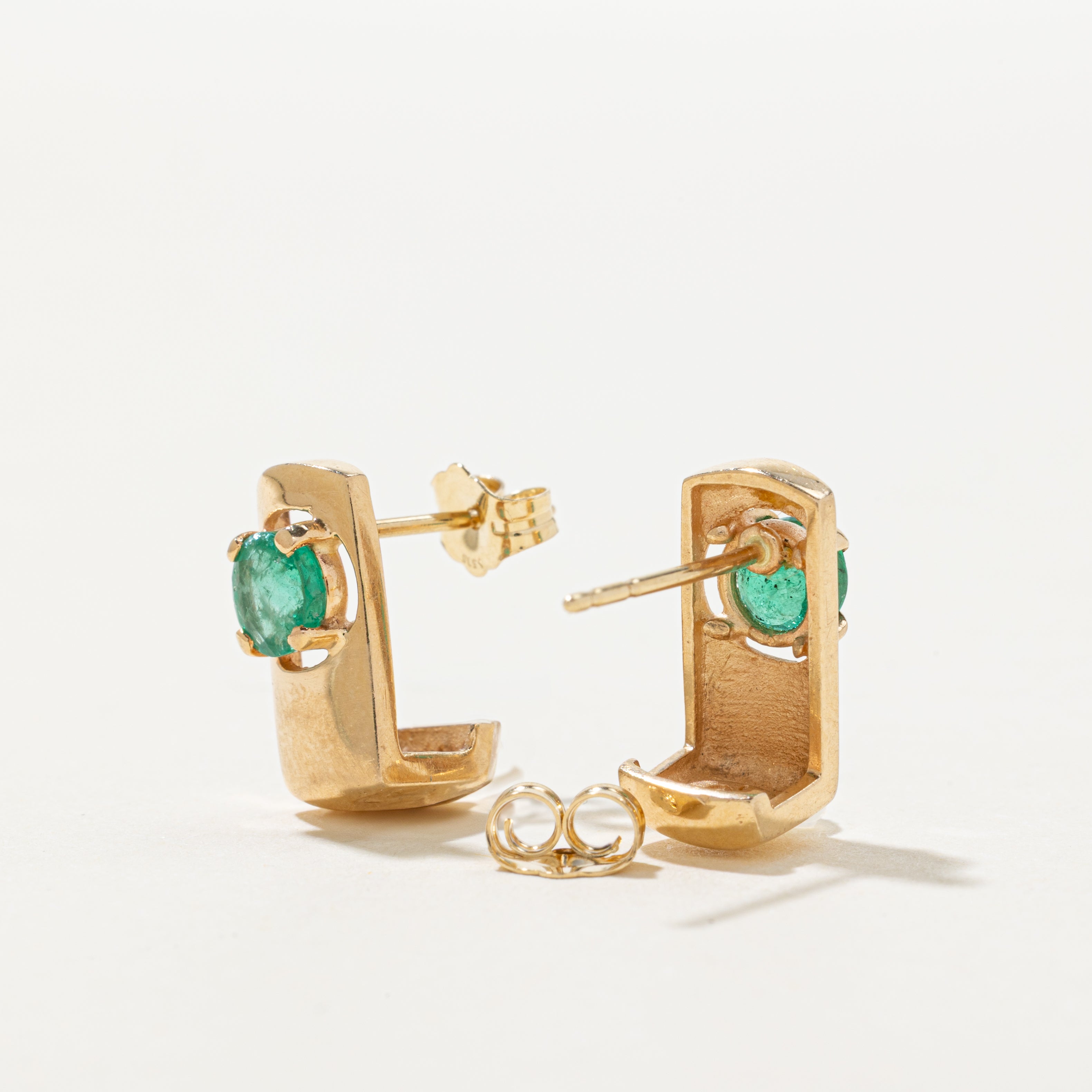 'Ragnar' Emerald Curved Drop Earrings | 0.60ctw