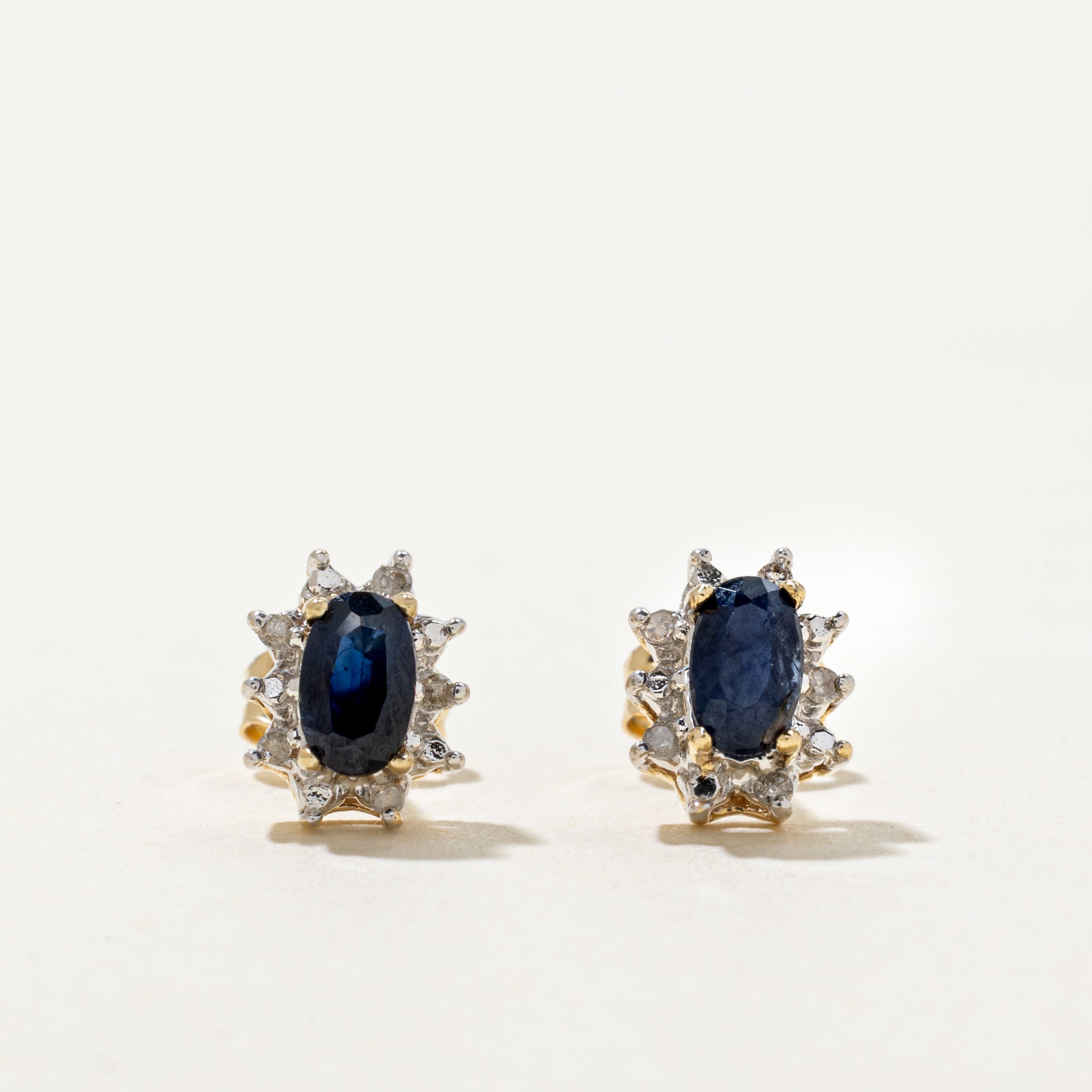 Two Tone Sapphire & Diamond Petal Stud Earrings | 0.40ctw, 0.04ctw