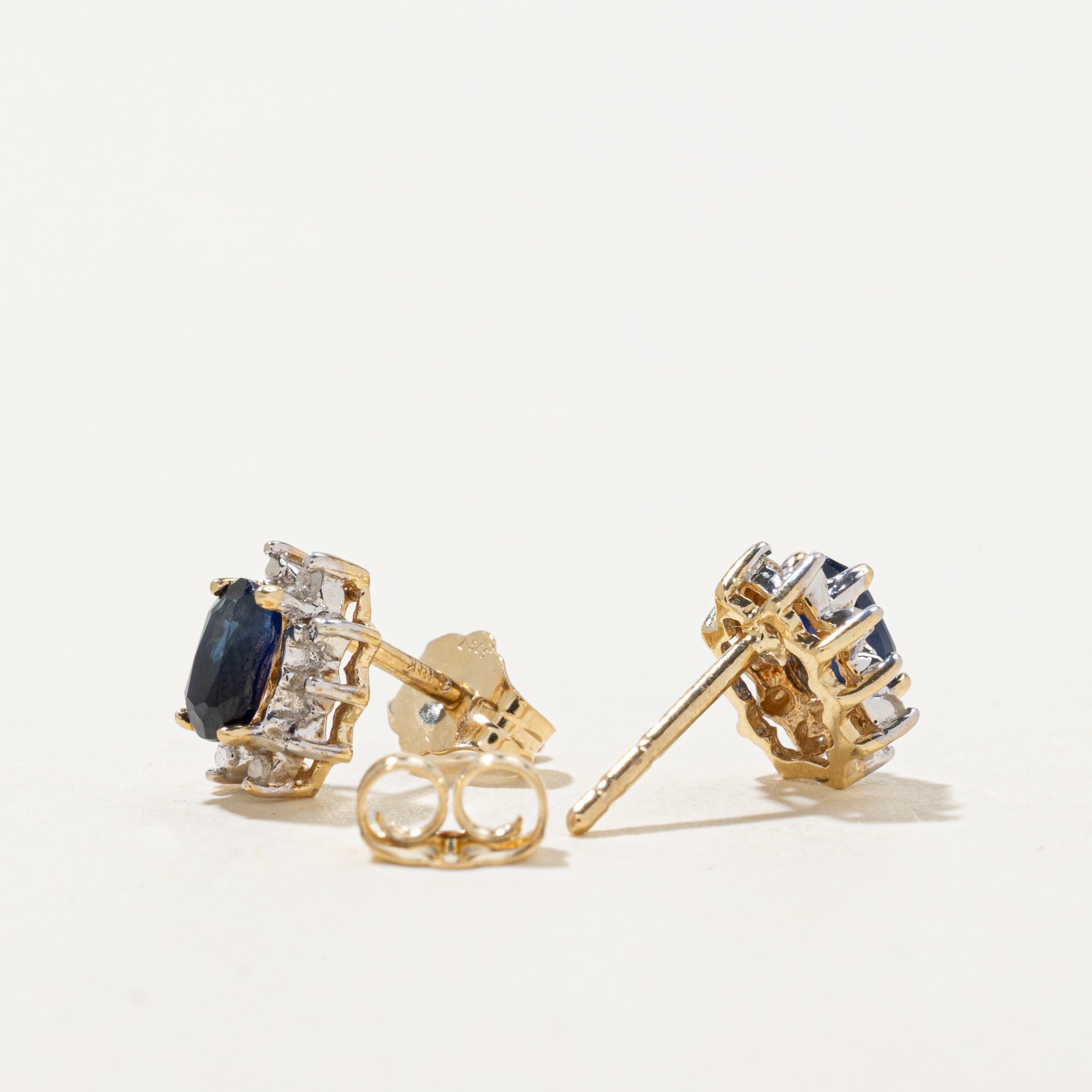 Two Tone Sapphire & Diamond Petal Stud Earrings | 0.40ctw, 0.04ctw
