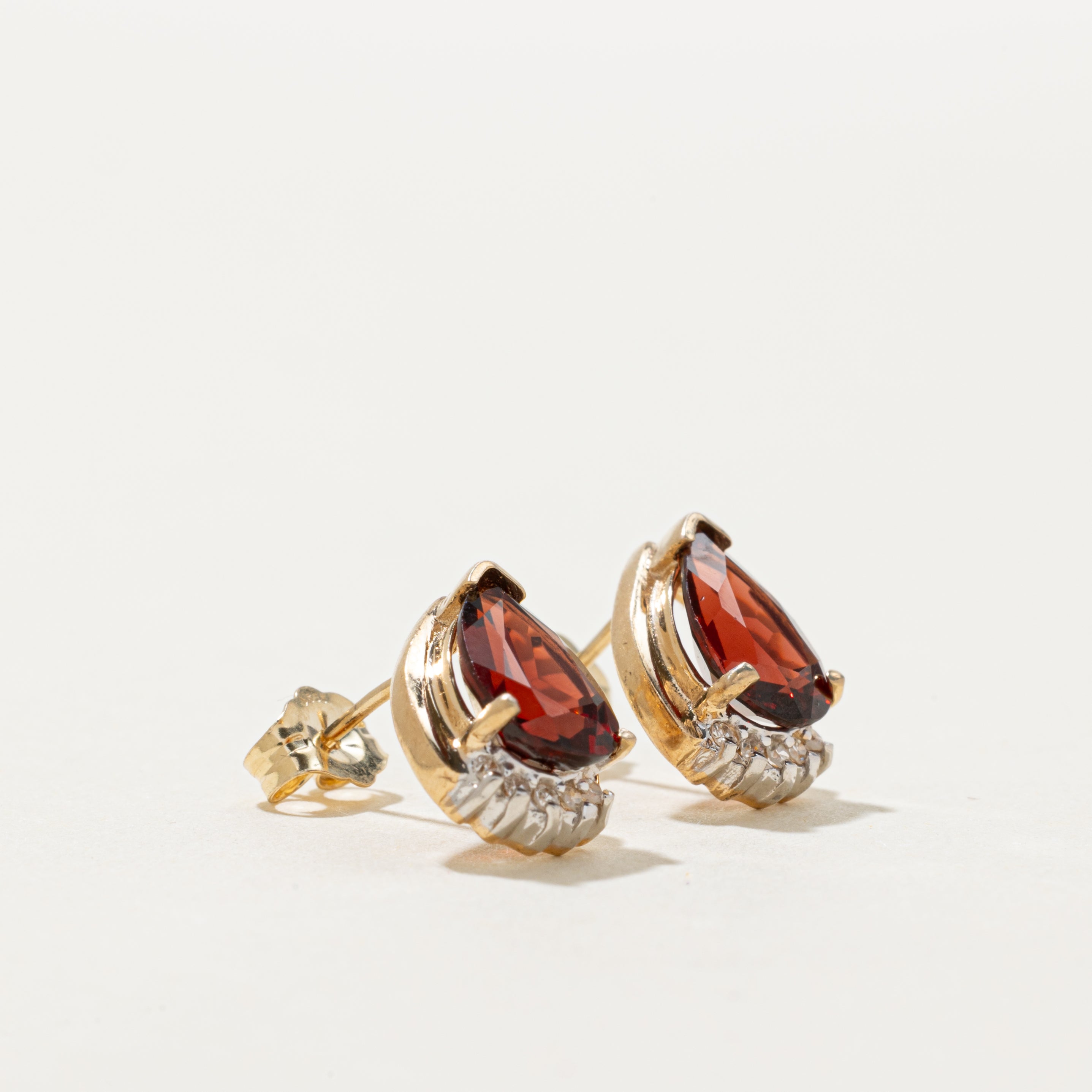 Pear Cut Garnet & Diamond Drop Earrings | 2.80ctw, 0.05ctw