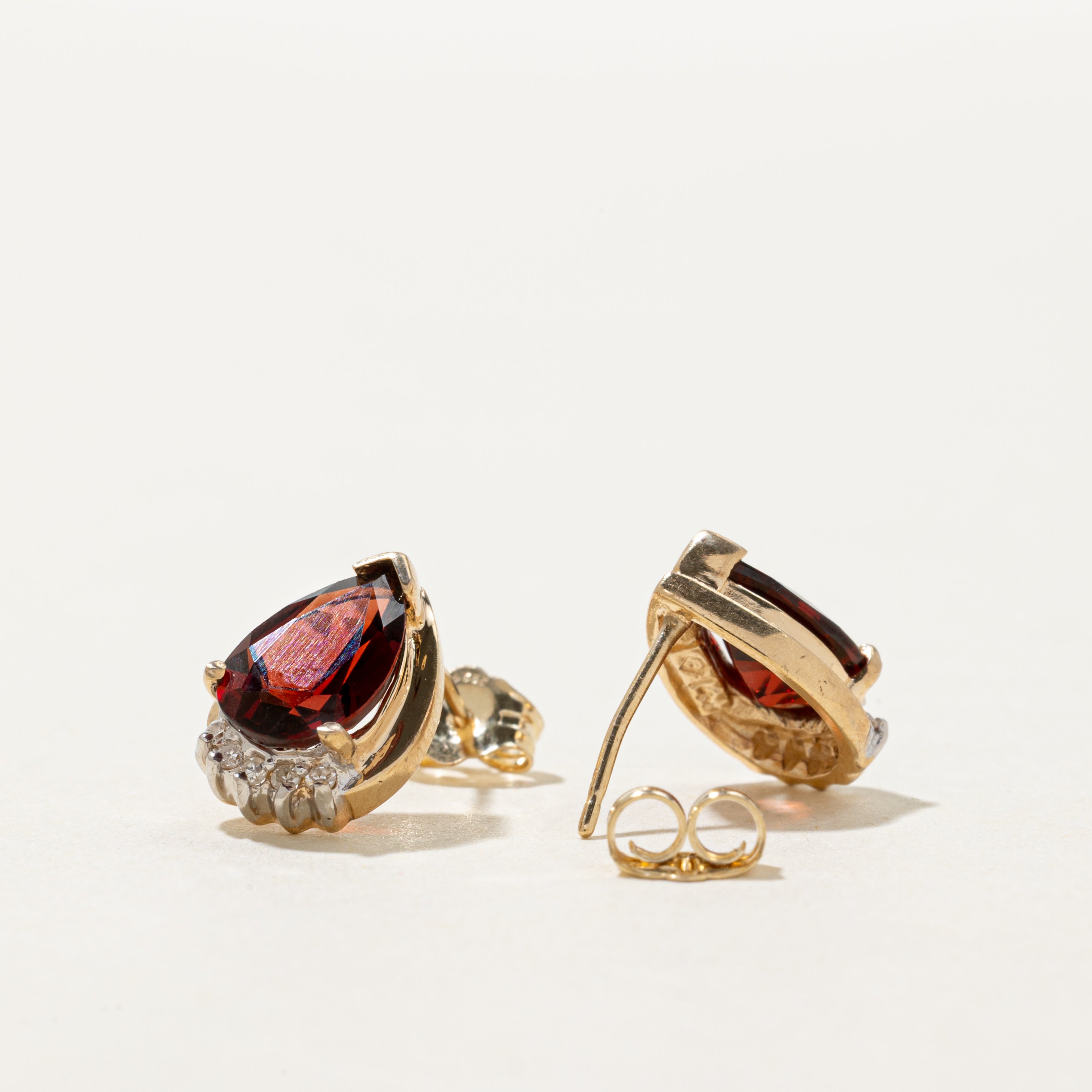 Pear Cut Garnet & Diamond Drop Earrings | 2.80ctw, 0.05ctw