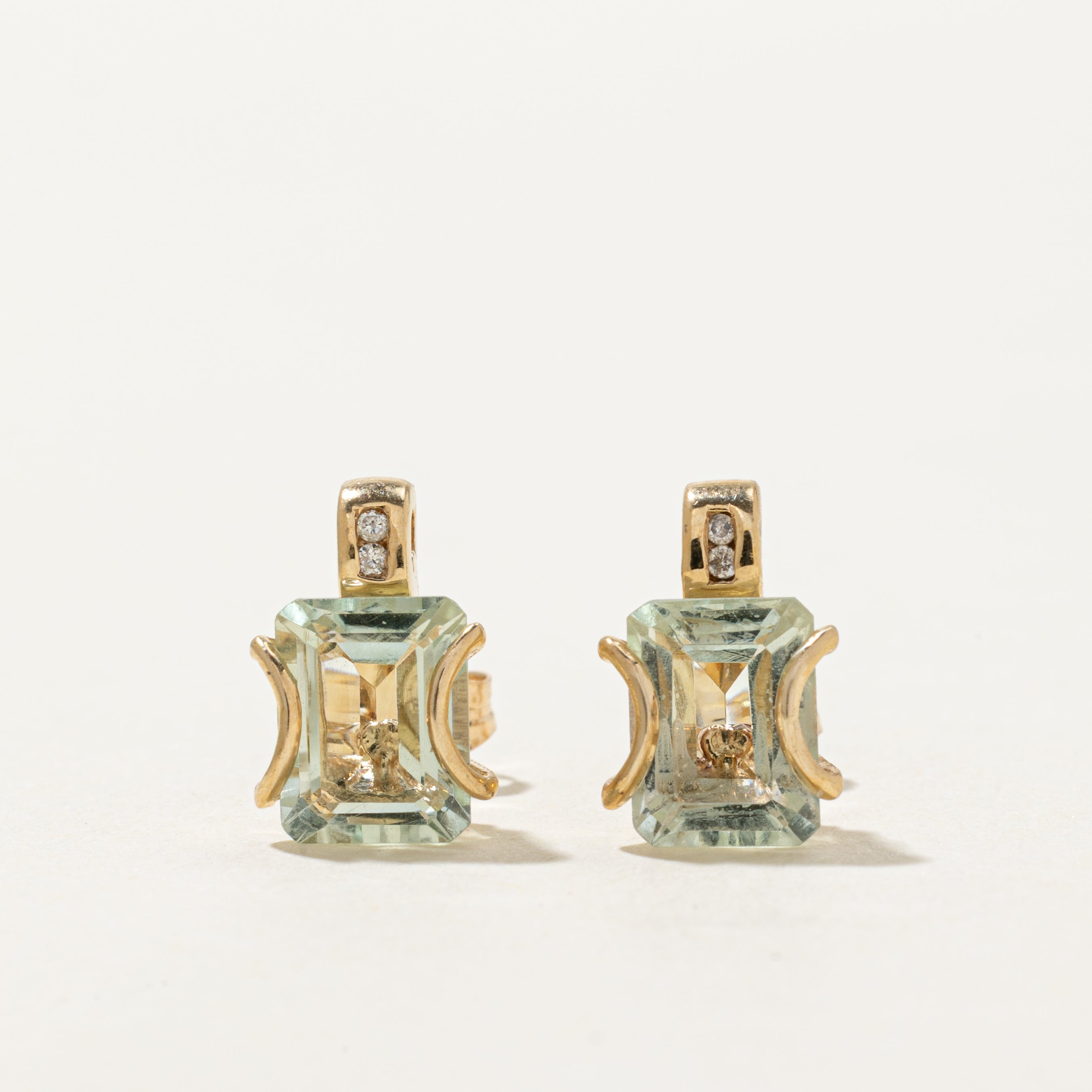 Step Cut Prehnite Stud Earrings | 3.00ctw