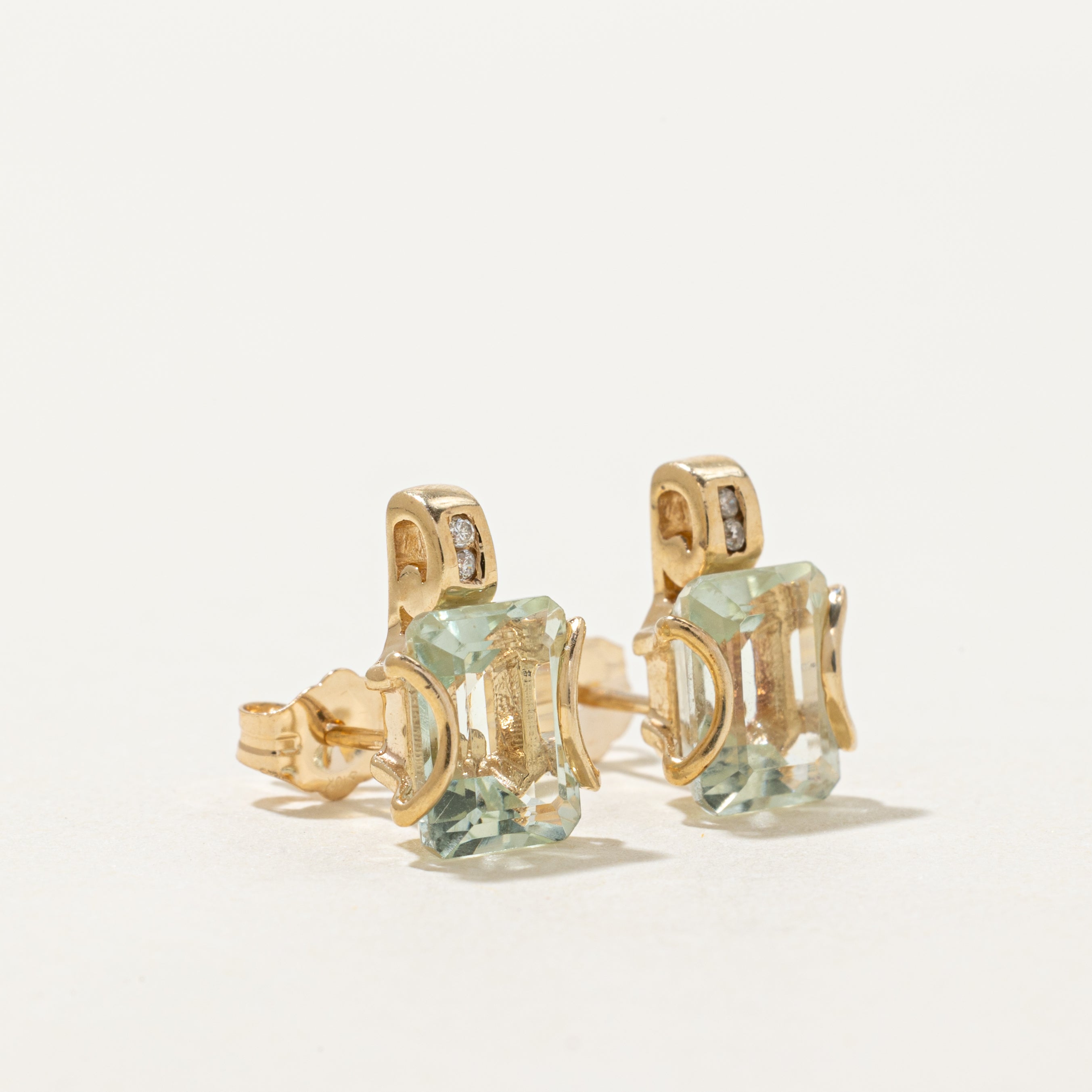 Step Cut Prehnite Stud Earrings | 3.00ctw