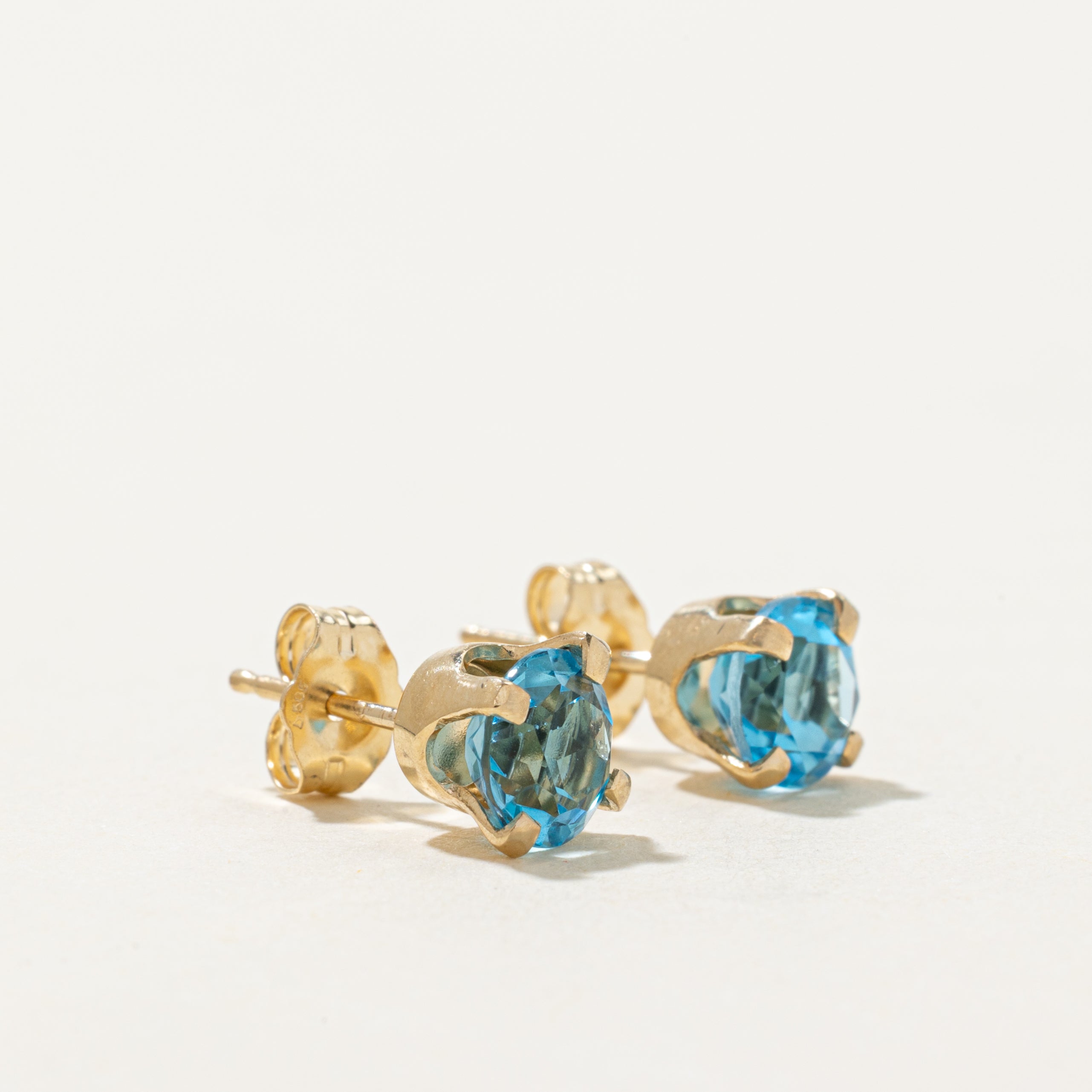 Solitaire Blue Topaz Stud Earrings | 1.80ctw