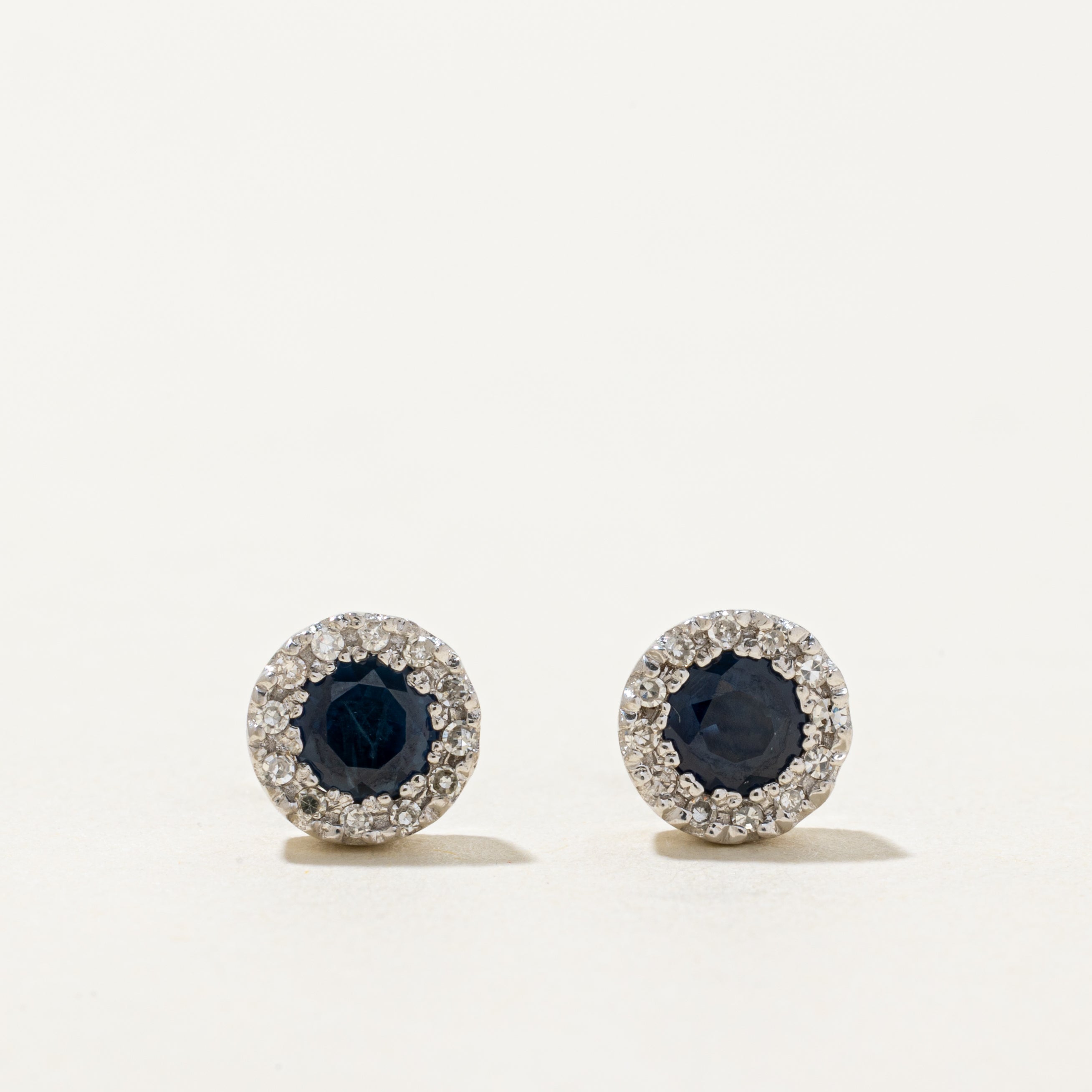 Sapphire & Diamond Halo Stud Earrings | 0.70ctw, 0.12ctw