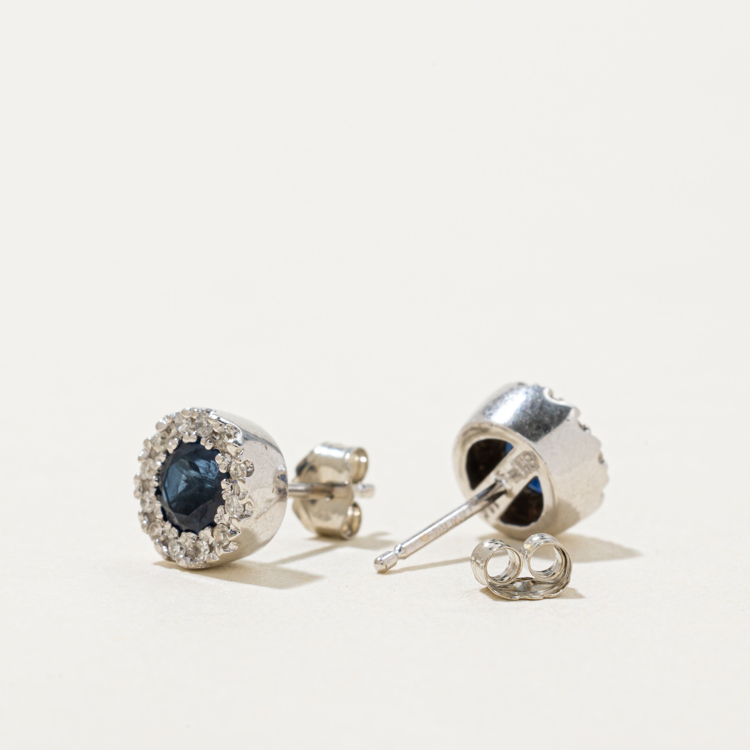 Sapphire & Diamond Halo Stud Earrings | 0.70ctw, 0.12ctw