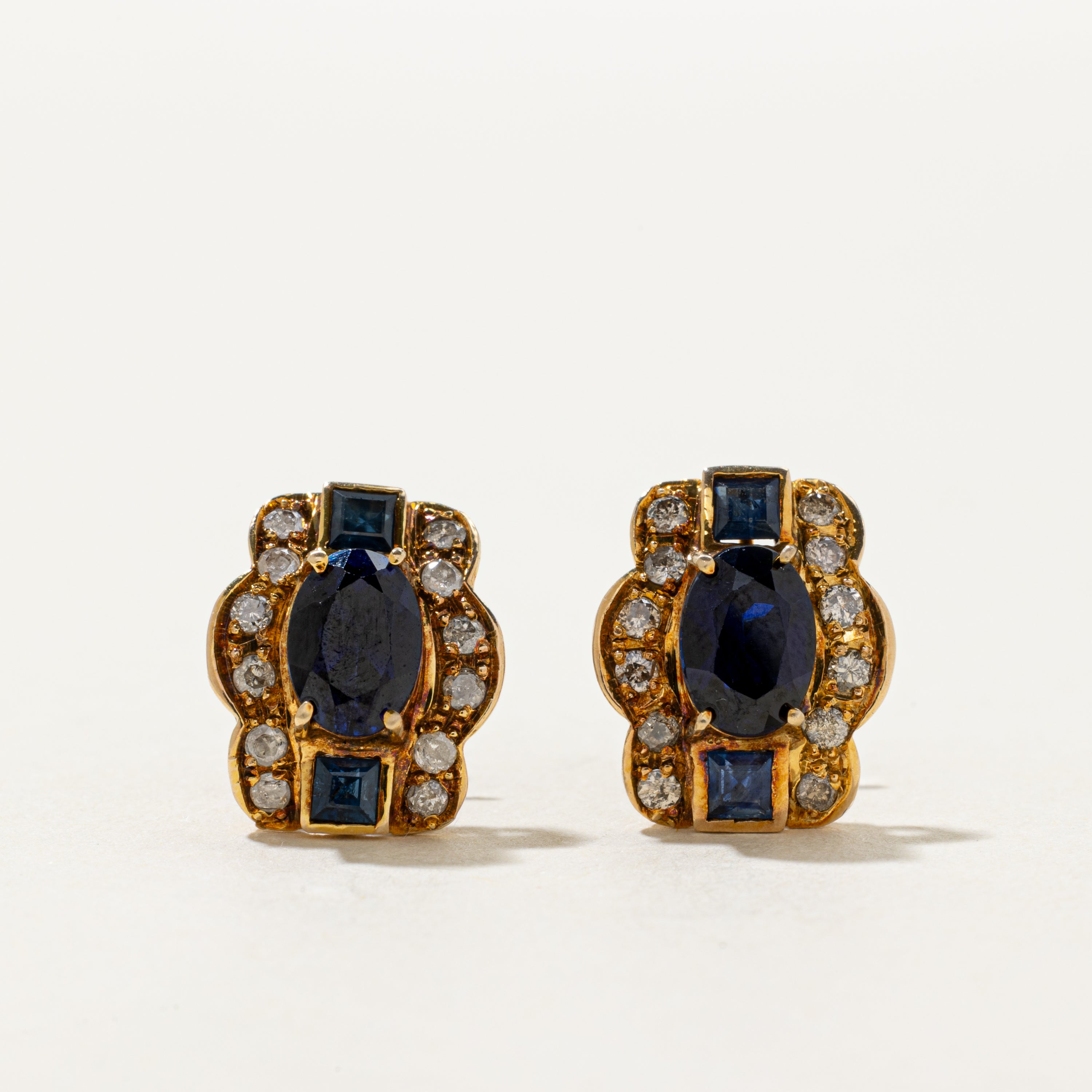 Boucles d'oreilles puces en saphir synthétique et naturel et diamants | 1,95 ct, 0,29 ct