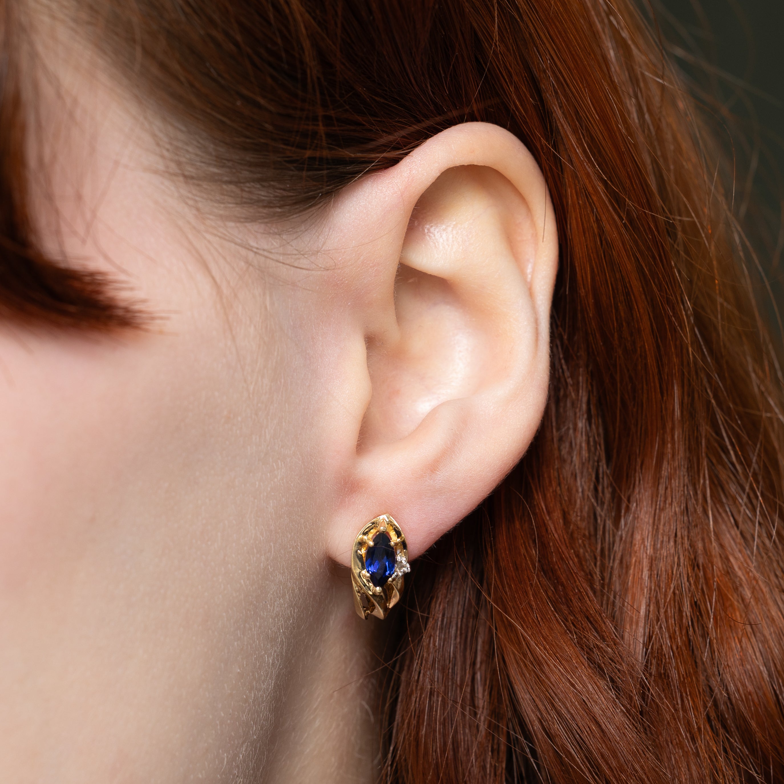 Synthetic Sapphire & Diamond Swirl Drop Earrings | 1.00ctw, 0.01ctw