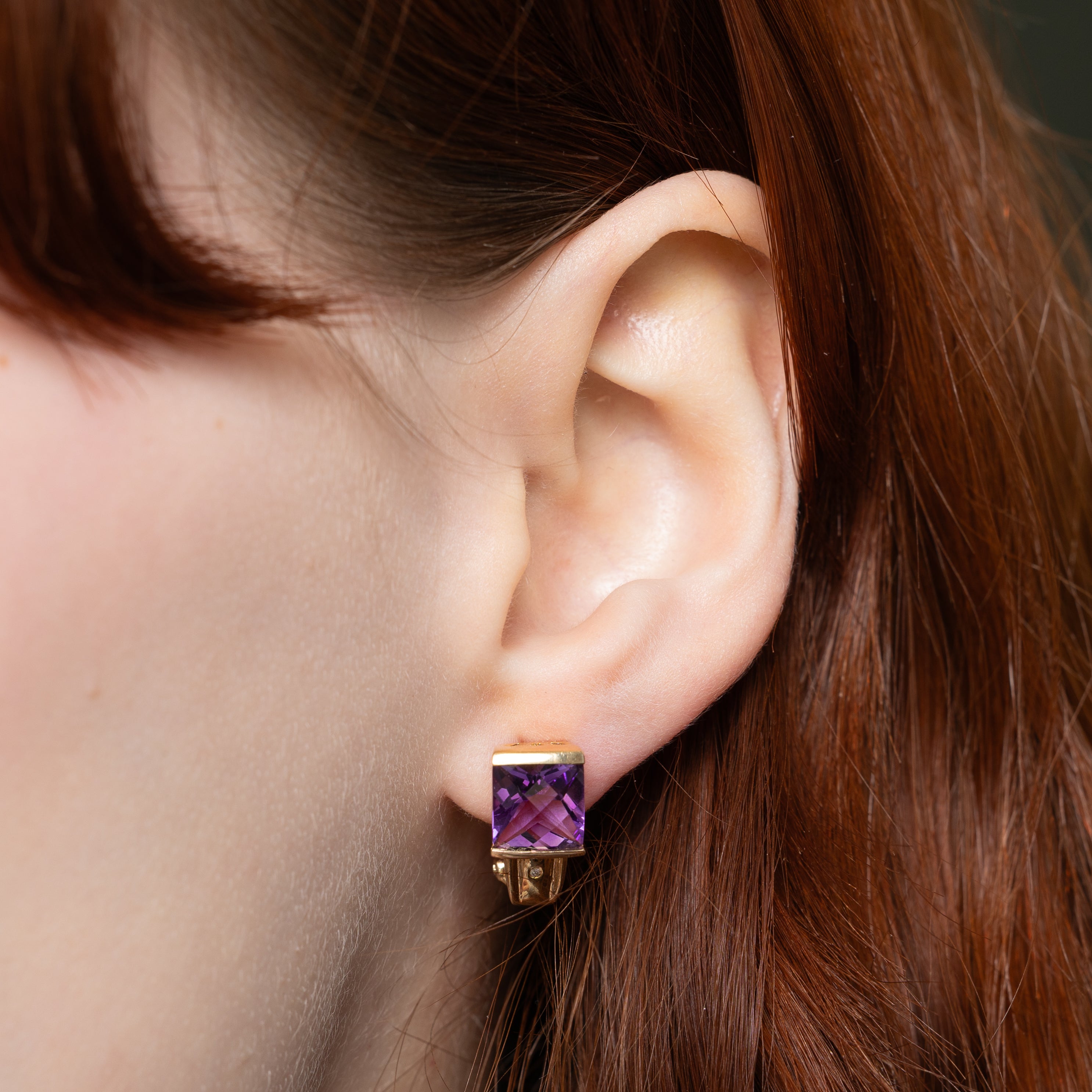 Tension Set Amethyst & Diamond Earrings | 4.50ctw, 0.01ctw