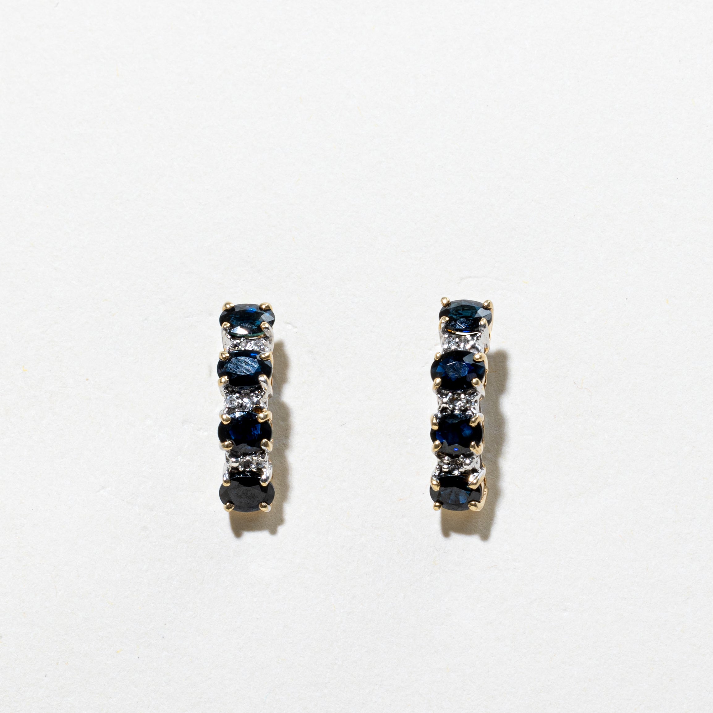 Sapphire & Diamond Curved Drop Earrings | 1.50ctw, 0.03ctw