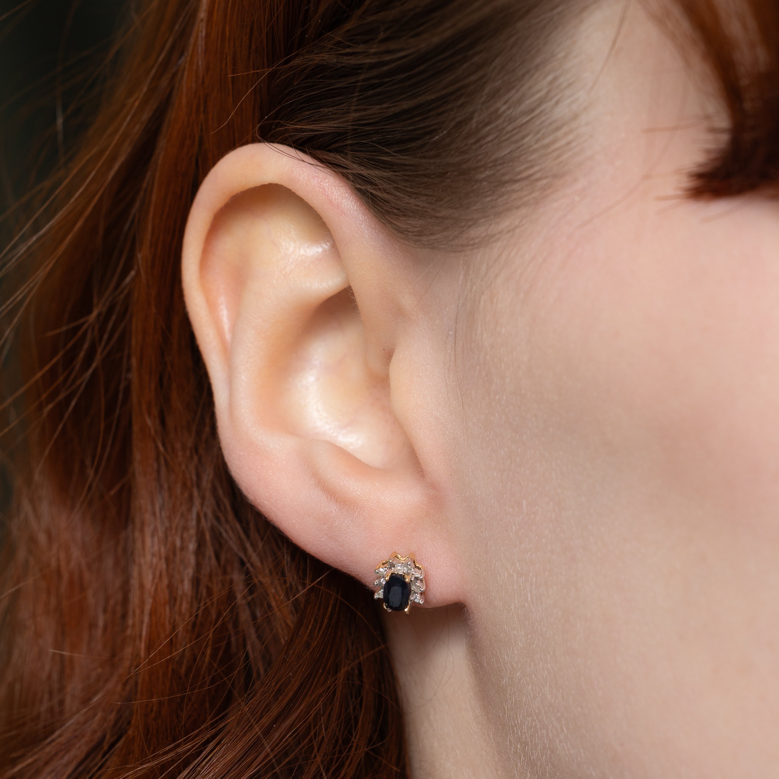 Two Tone Sapphire & Diamond Petal Stud Earrings | 0.40ctw, 0.04ctw
