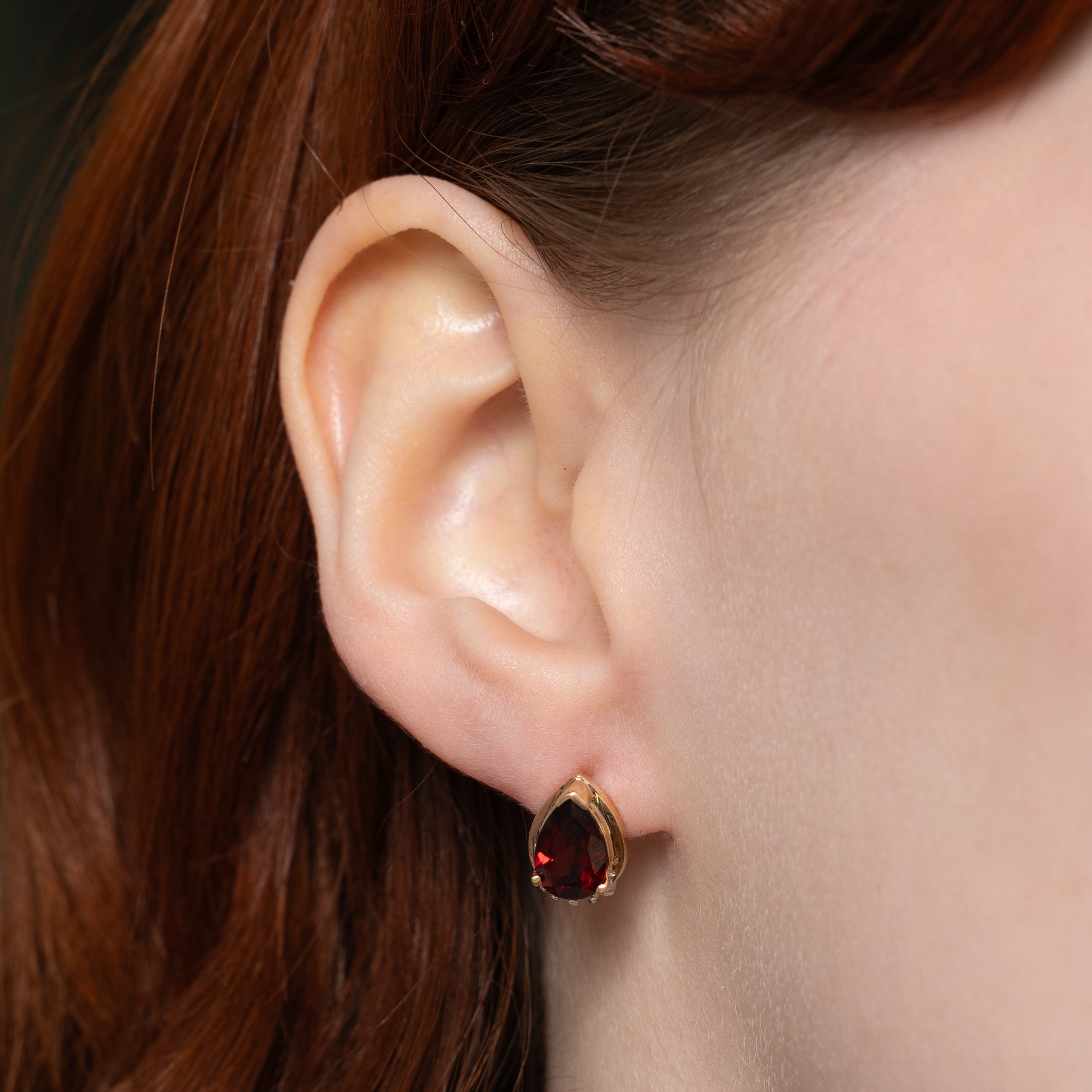 Pear Cut Garnet & Diamond Drop Earrings | 2.80ctw, 0.05ctw