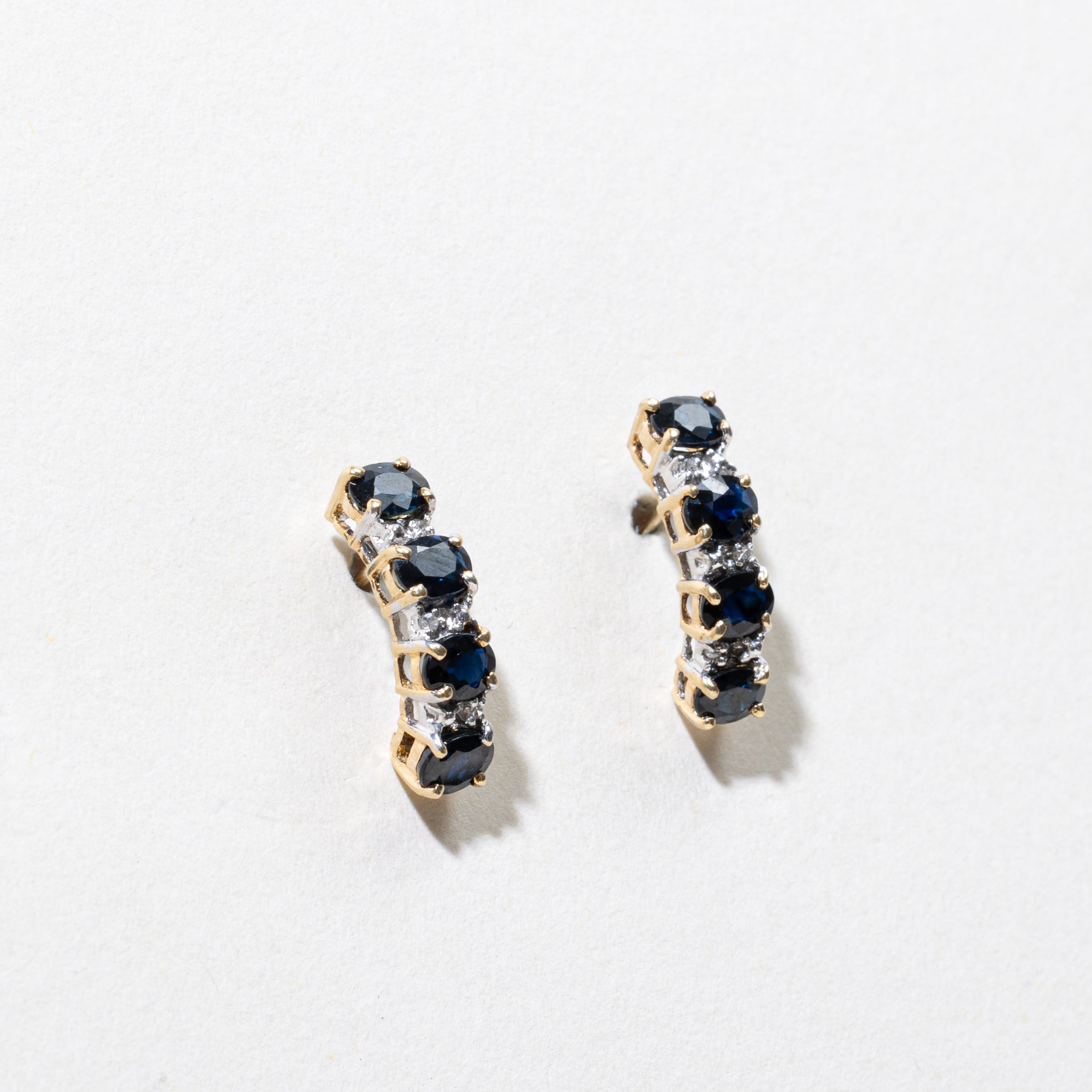 Sapphire & Diamond Curved Drop Earrings | 1.50ctw, 0.03ctw