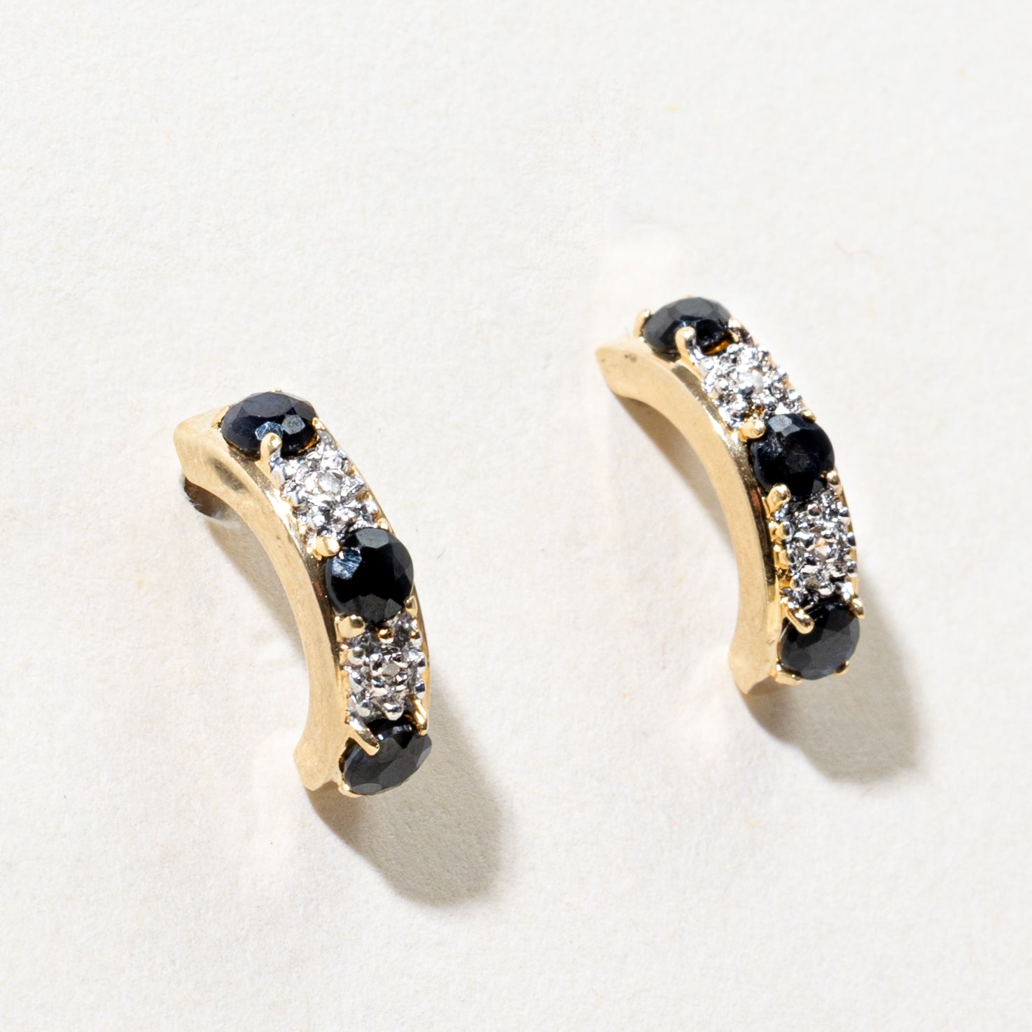 Sapphire & Diamond Curved Drop Earrings | 0.65ctw, 0.02ctw
