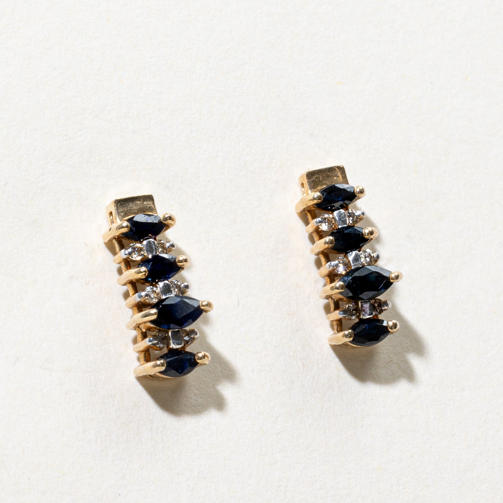 Boucles d'oreilles pendantes en saphir taille marquise et diamants | 0,50 ct, 0,12 ct