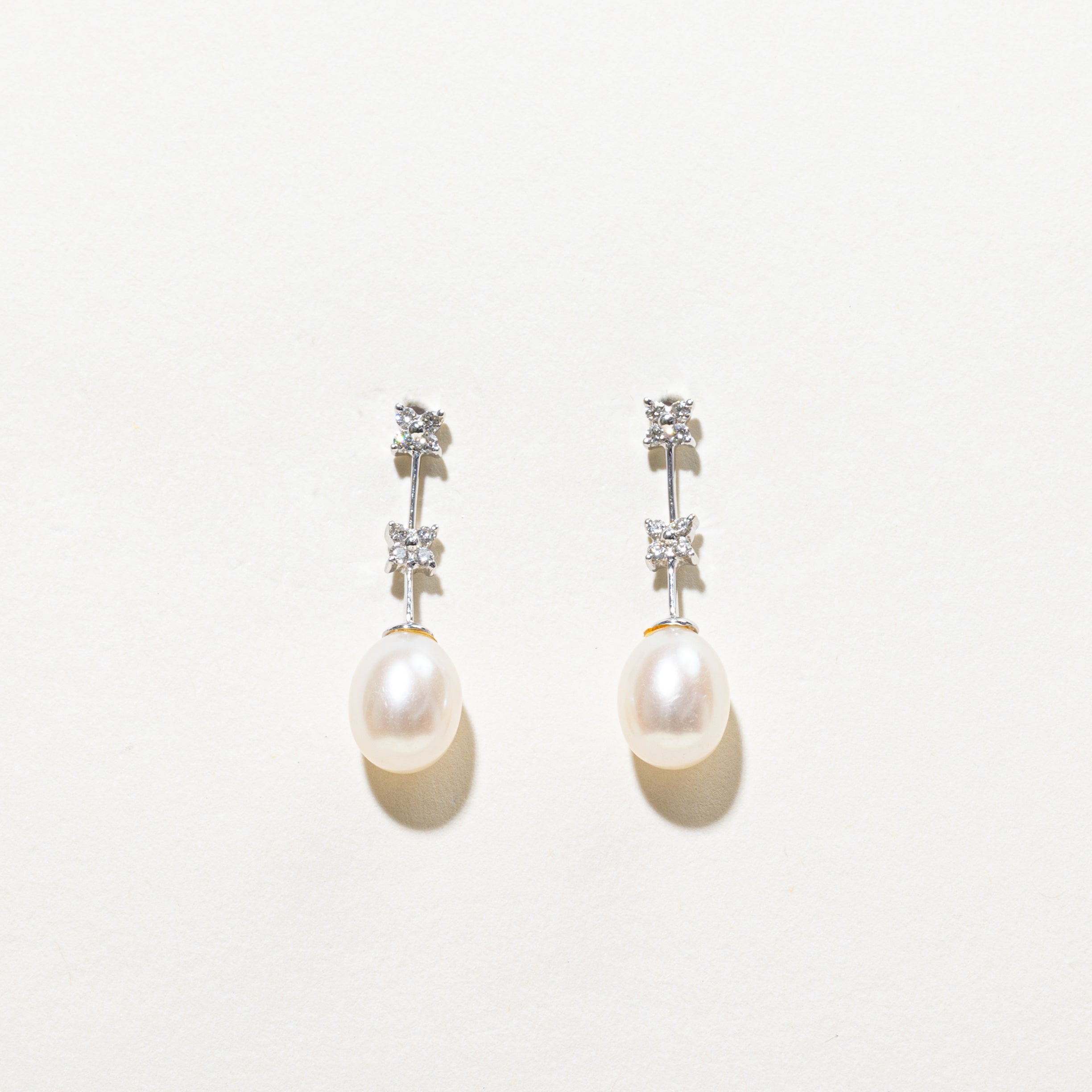 18k Diamond & Pearl Satellite Drop Earrings | 0.16ctw