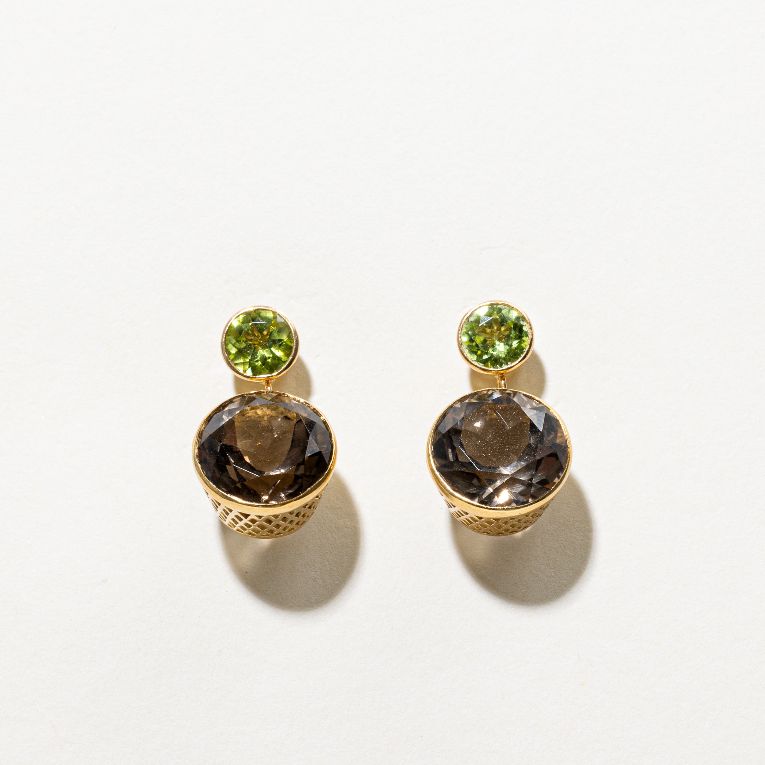 18k Smoky Quartz & Peridot Drop Earrings | 14.00ctw