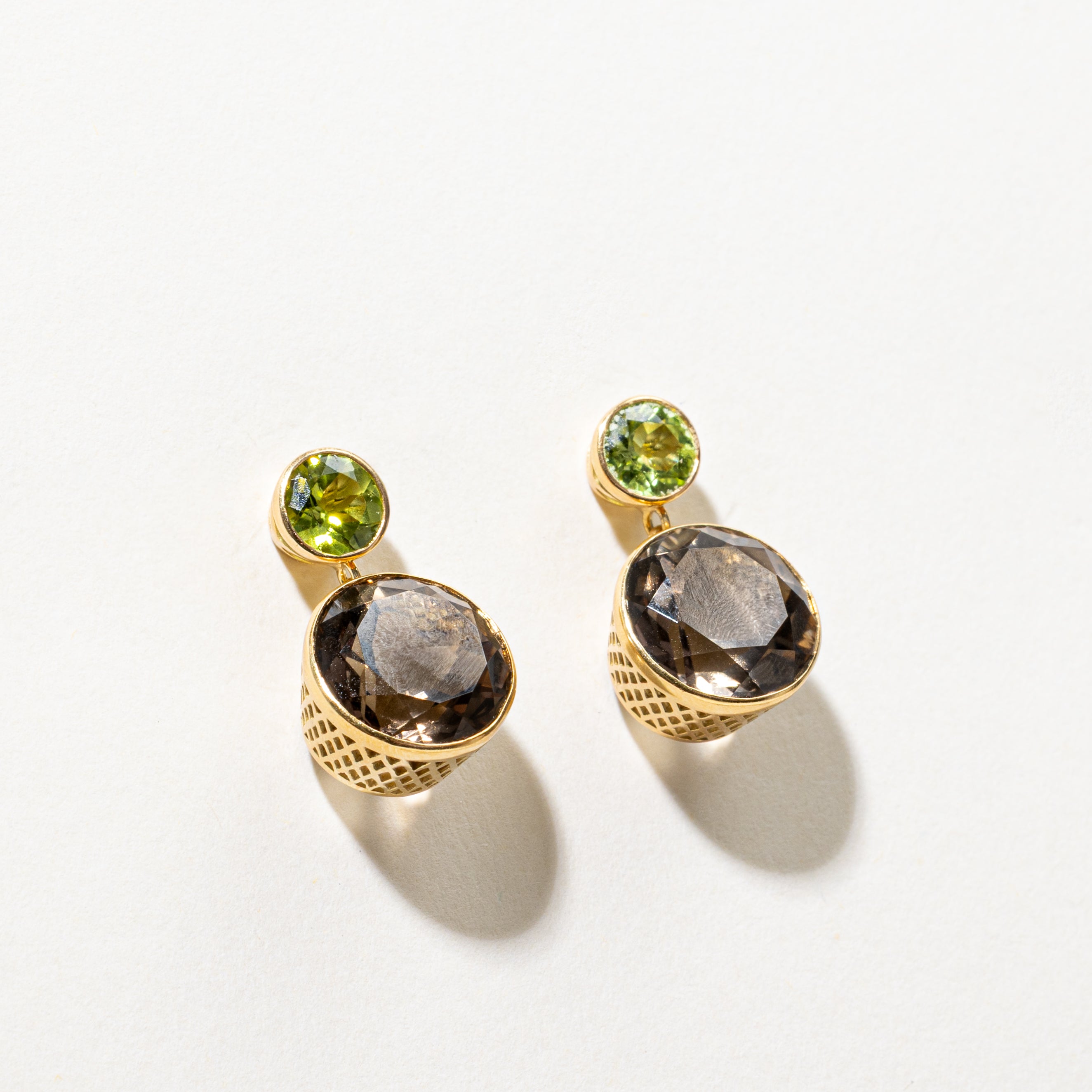 18k Smoky Quartz & Peridot Drop Earrings | 14.00ctw