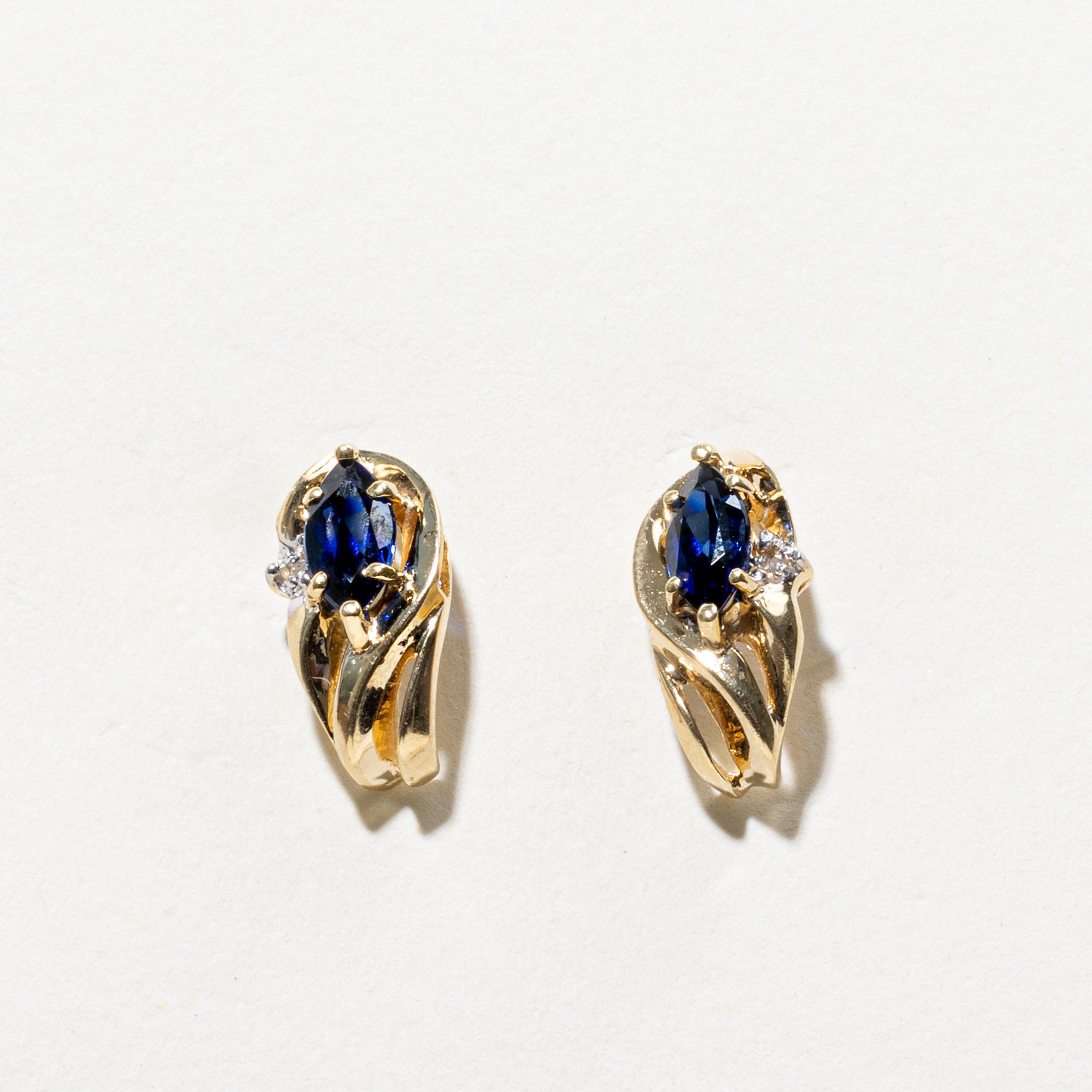 Synthetic Sapphire & Diamond Swirl Drop Earrings | 1.00ctw, 0.01ctw
