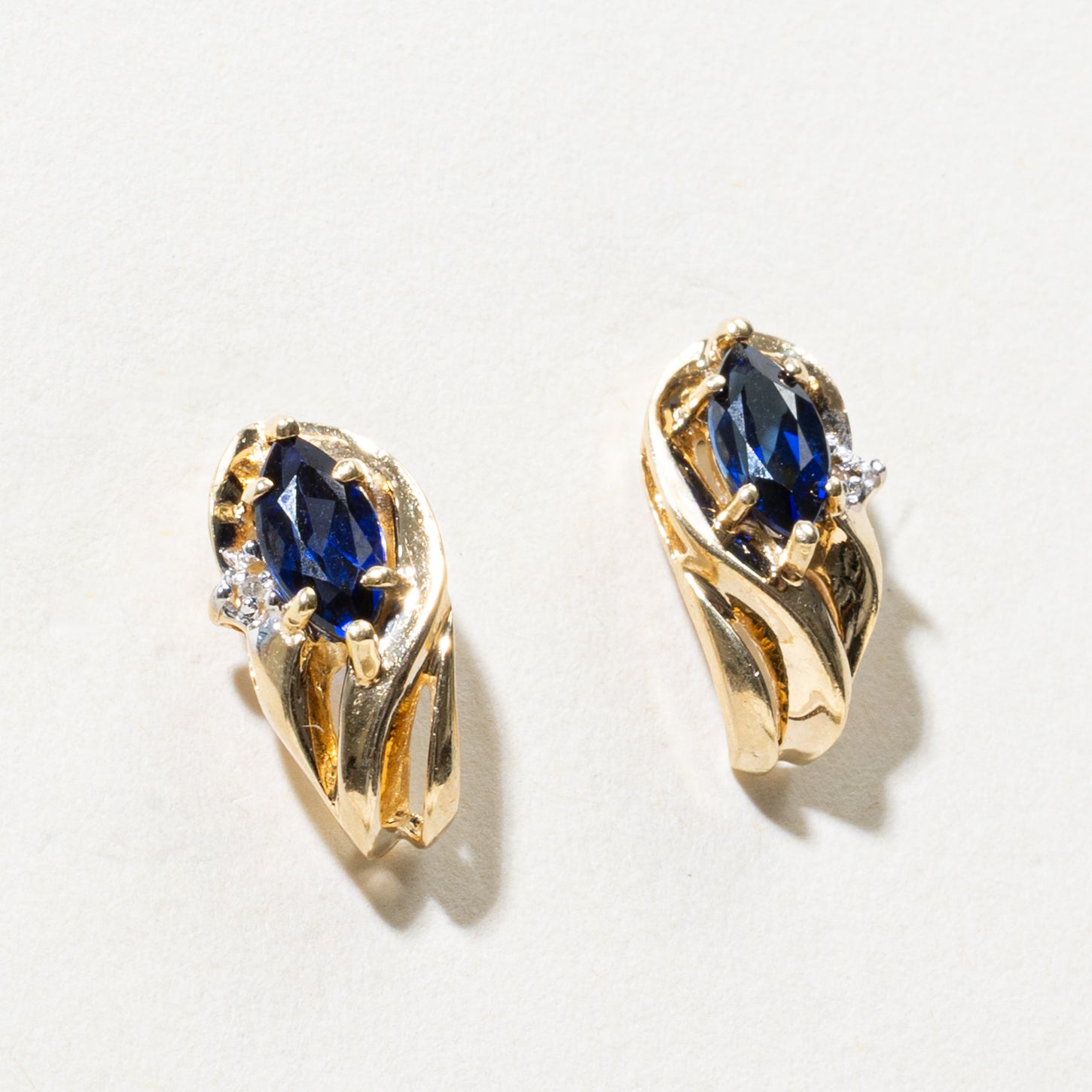 Synthetic Sapphire & Diamond Swirl Drop Earrings | 1.00ctw, 0.01ctw
