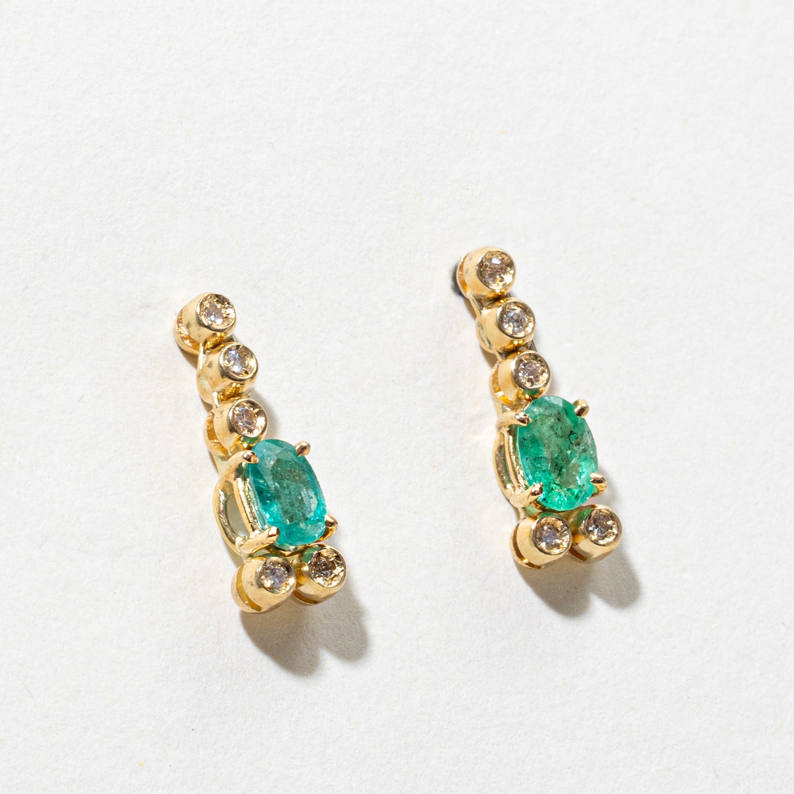 Emerald & Diamond Drop Earrings | 0.70ctw, 0.10ctw