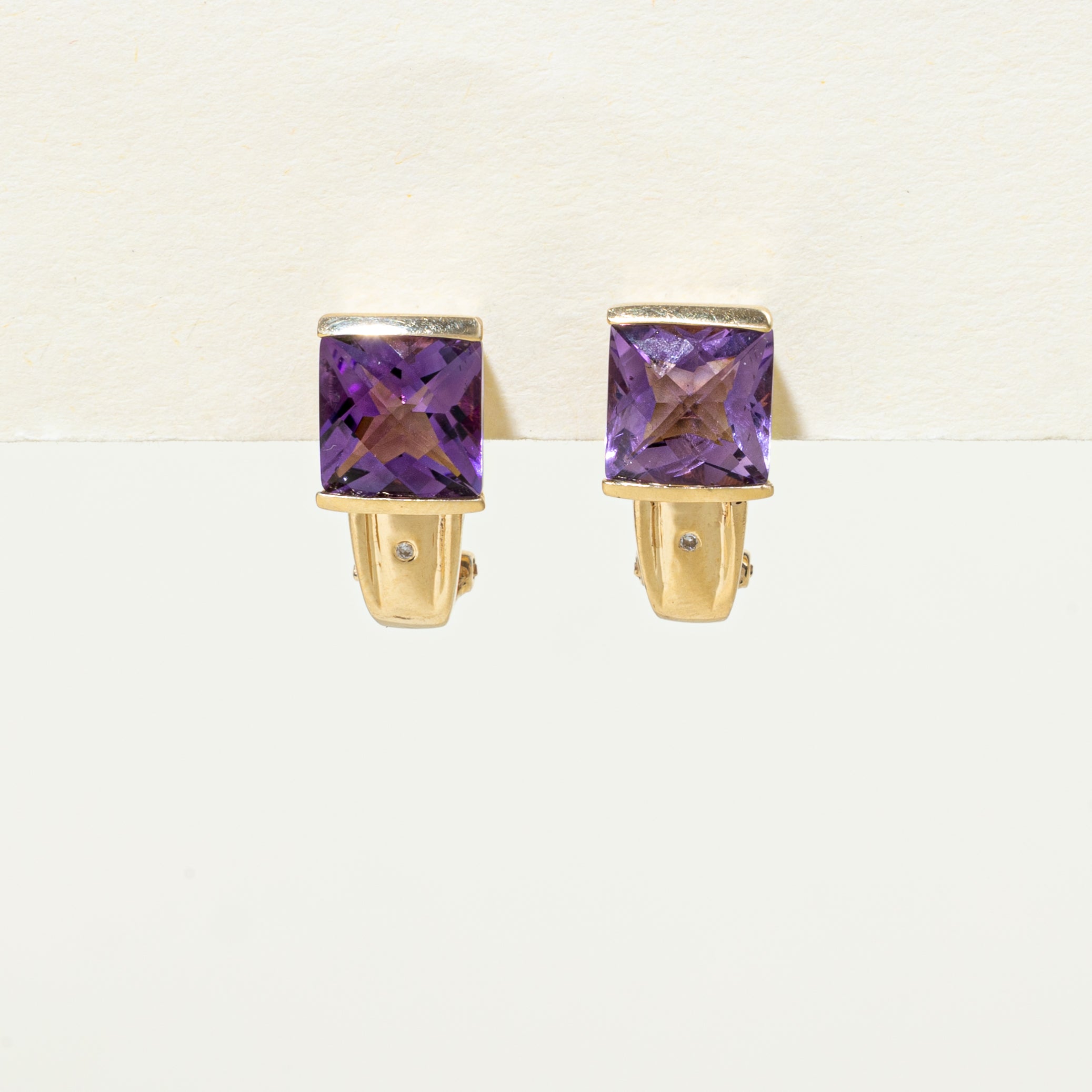 Tension Set Amethyst & Diamond Earrings | 4.50ctw, 0.01ctw