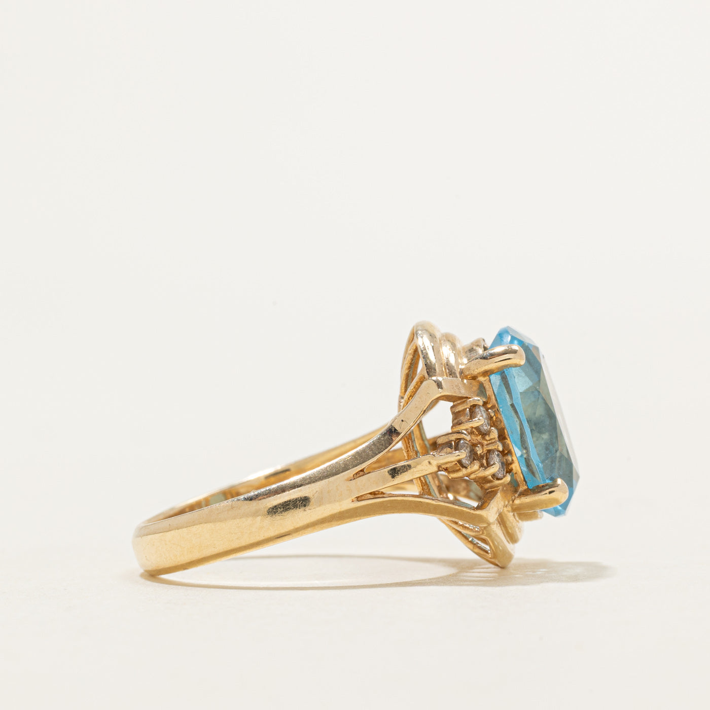 Blue Topaz & Diamond Accented Cocktail Ring | 5.50ct, 0.12ctw | SZ 7.25