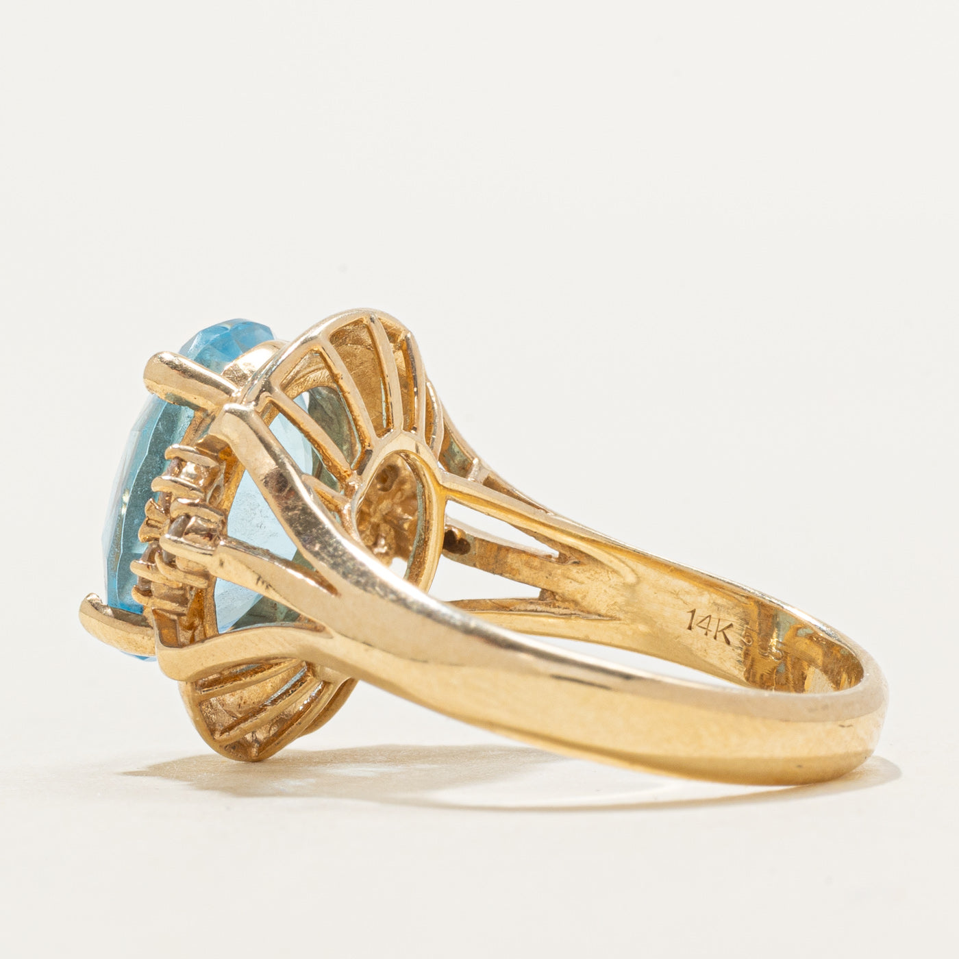 Blue Topaz & Diamond Accented Cocktail Ring | 5.50ct, 0.12ctw | SZ 7.25