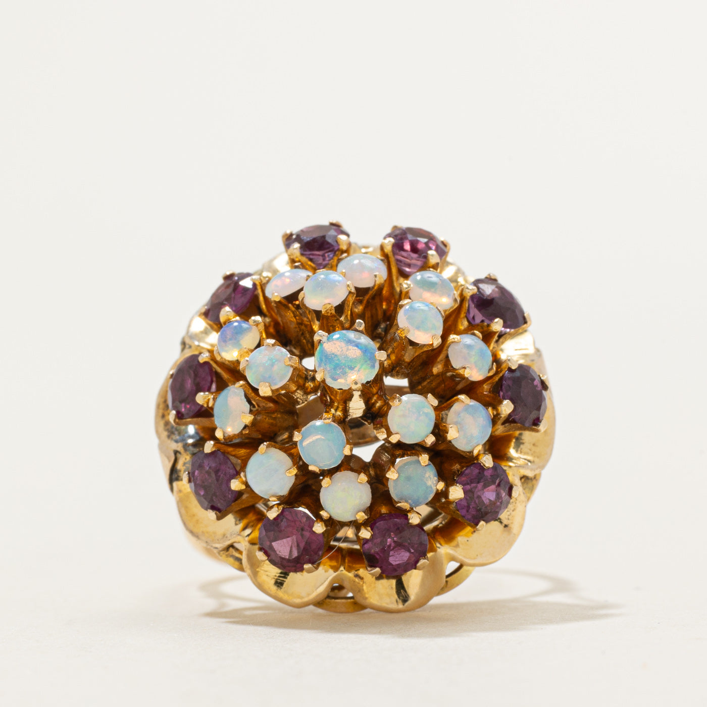 Opal & Ruby Floral Cluster Cocktail Ring | 2.50ctw | SZ 6.75