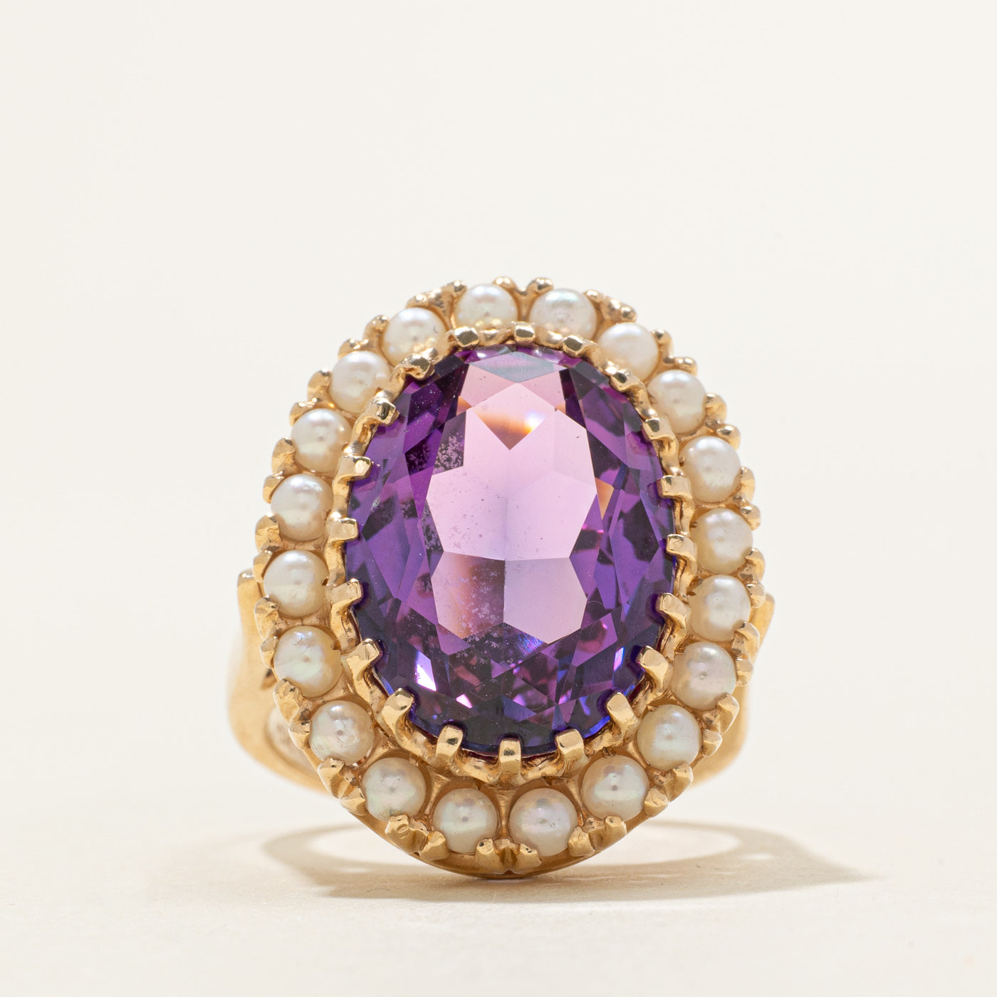 Bague cocktail vintage canadienne en saphir synthétique et perles fines | 10,00 ct | Taille 6,0