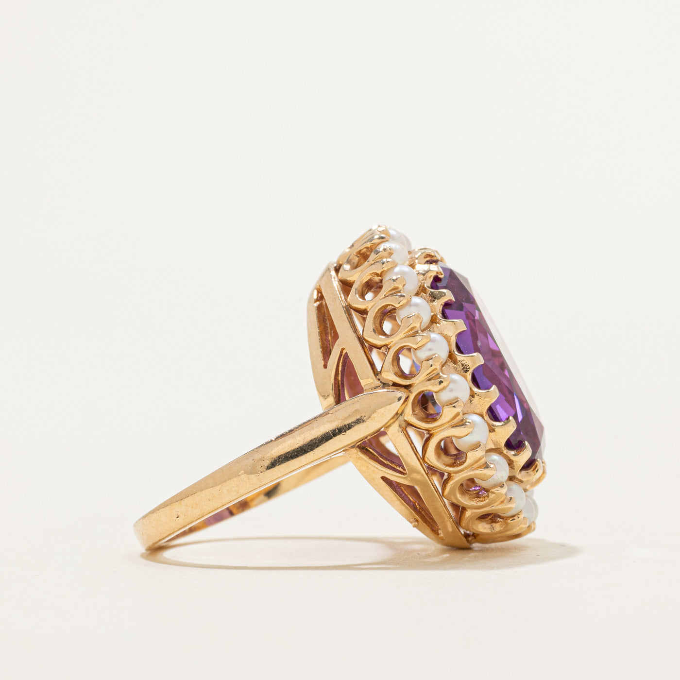 Vintage Canadian Synthetic Sapphire & Seed Pearl Cocktail Ring | 10.00ct | SZ 6.0