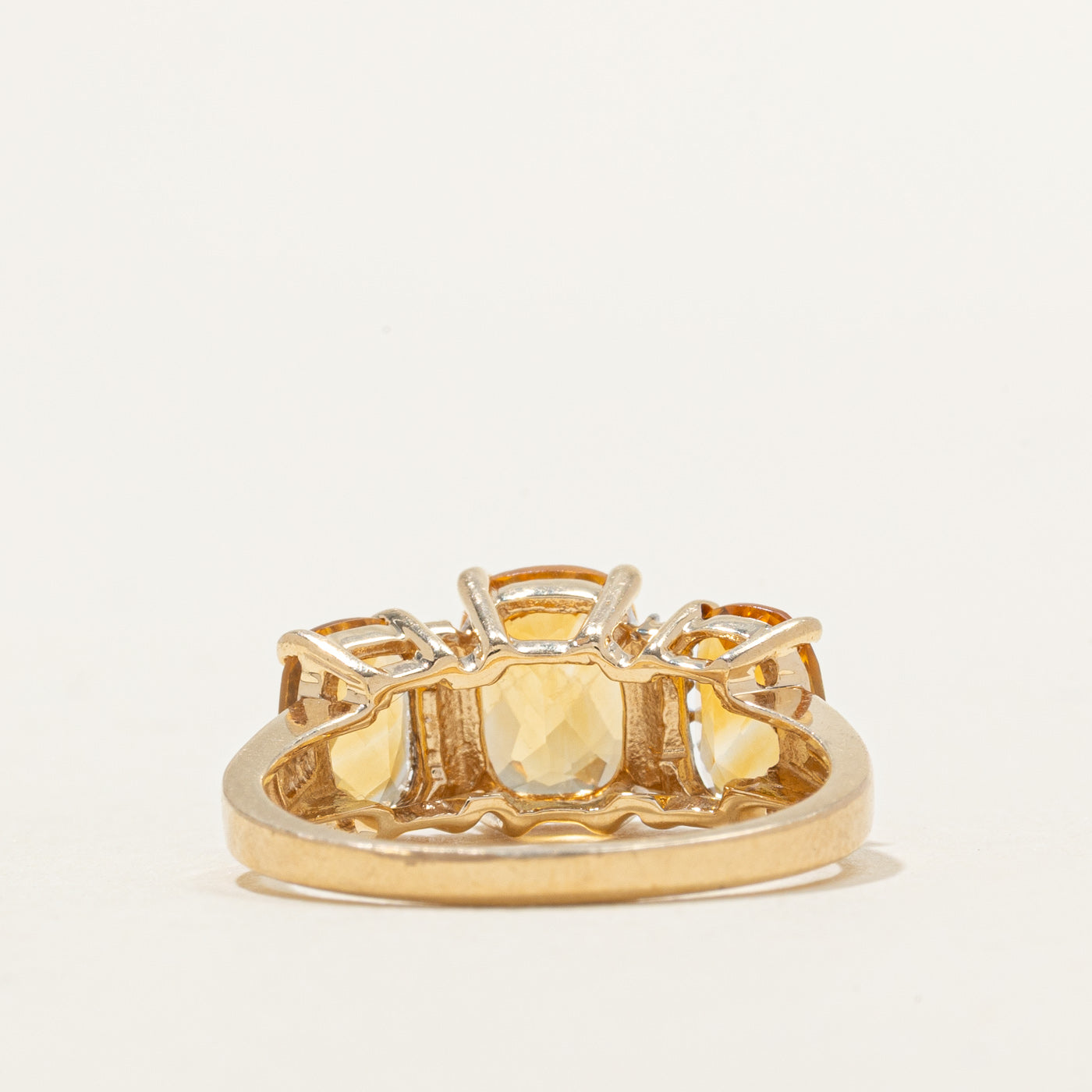 Three Stone Cushion Cut Citrine & Diamond Ring | 2.80ctw, 0.05ctw | SZ 6.75